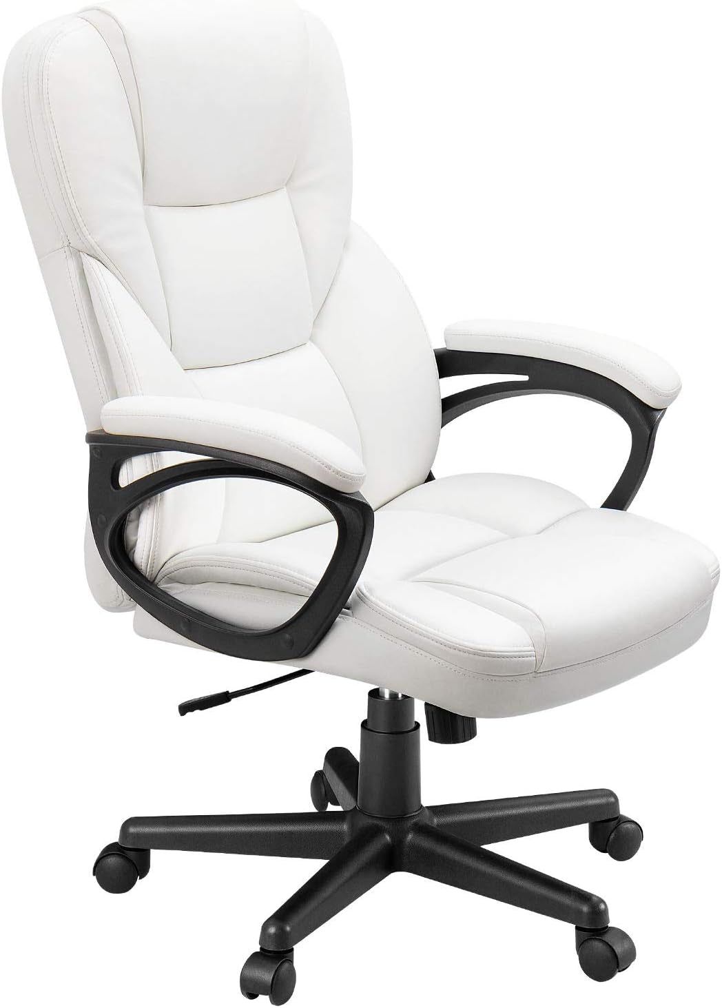 Office Executive Chair High Back Adjustable Managerial Home Desk Chair,Swivel Computer PU Leather Chair with Lumbar Support (White)