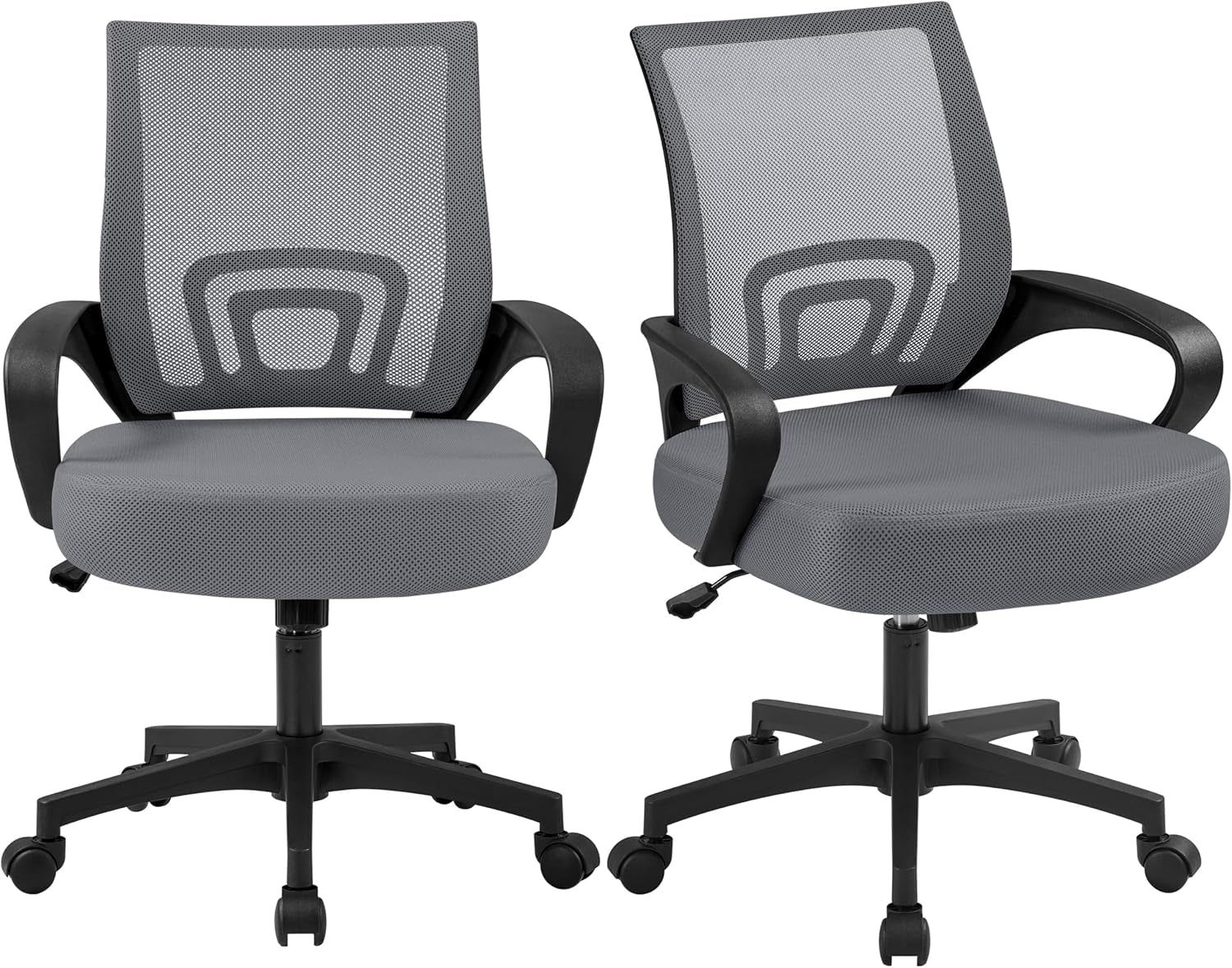 2 Pack Ergonomic Office Chair with 360° Rolling Casters, Mesh Mid-Back Computer Chair for Recreation Dark Gray