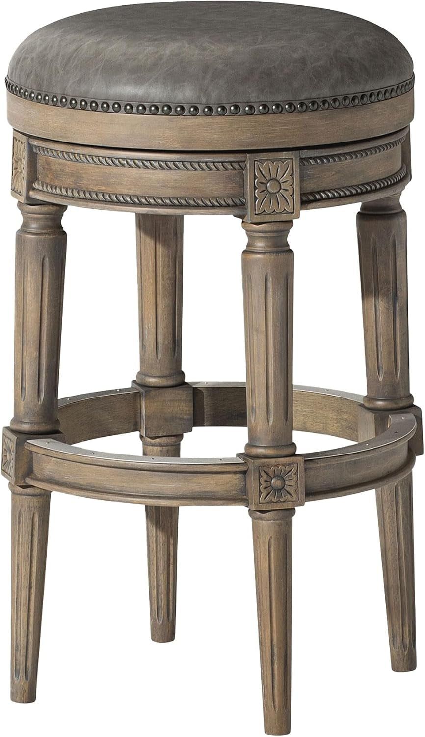 Pullman 31 Inch Tall Bar Height Upholstered Backless Barstool in Reclaimed Oak Finish with Ronan Stone Vegan Leather Cushion Seat