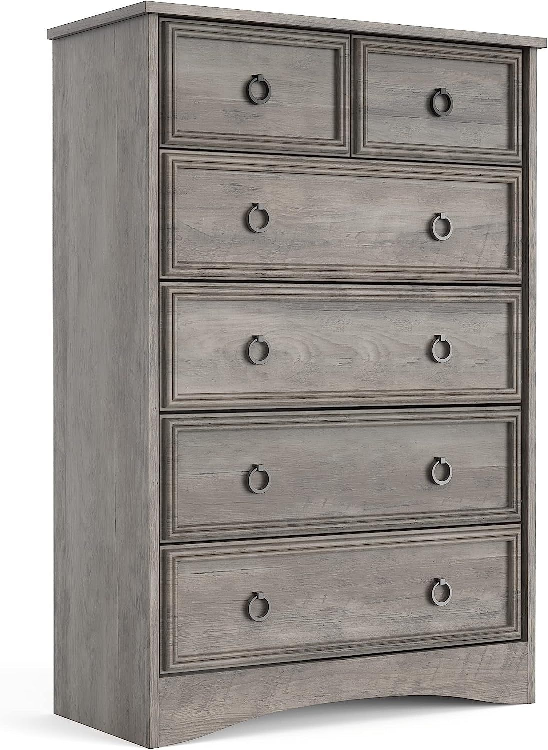 Gray Wash Tall Dresser with 6 Drawers for Bedroom Storage