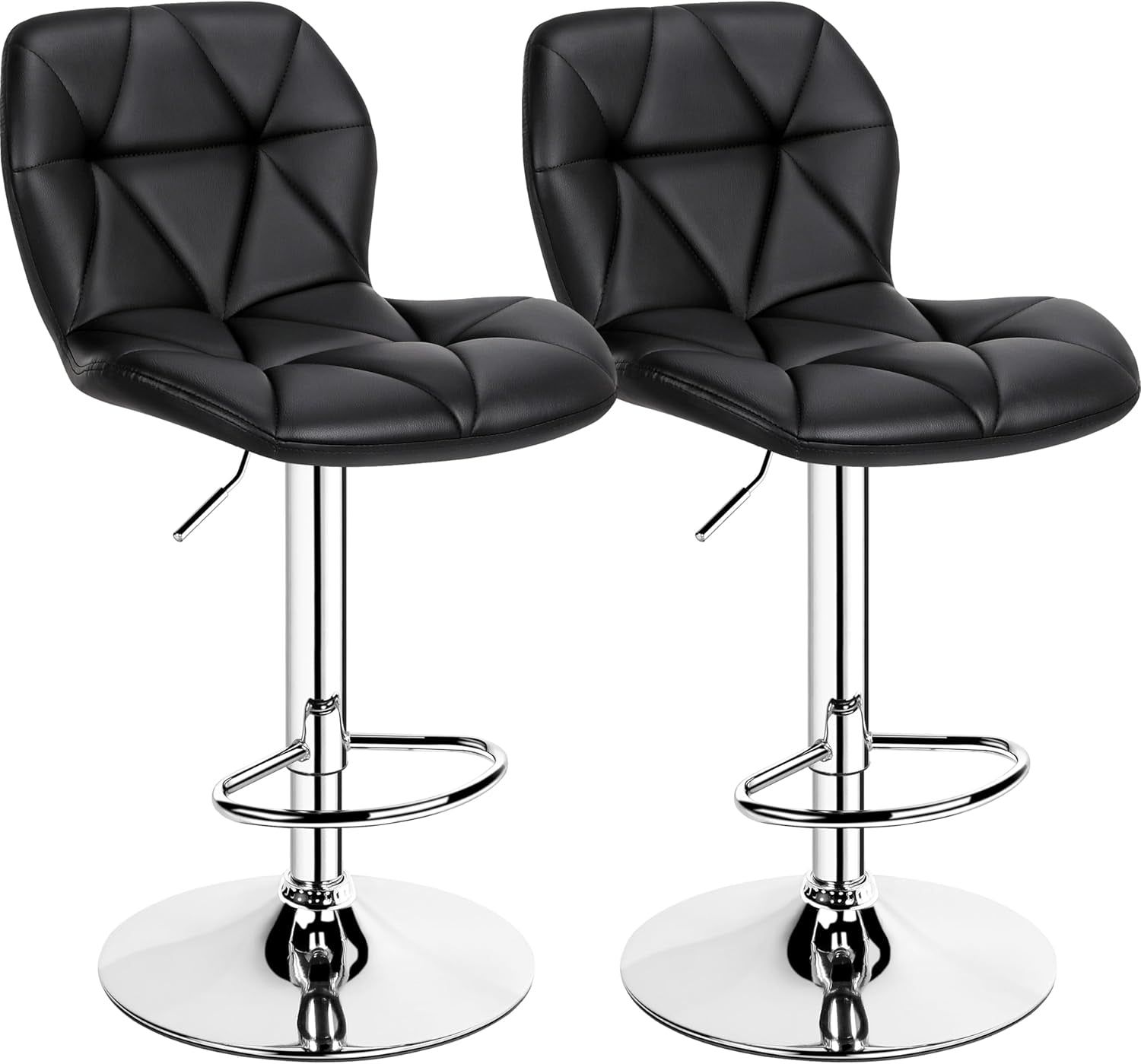 Bar Stools Set of 2, Modern Adjustable Kitchen Island Chairs, Black PU Leather Swivel Counter Stools for Bar, Kitchen Counter, Black