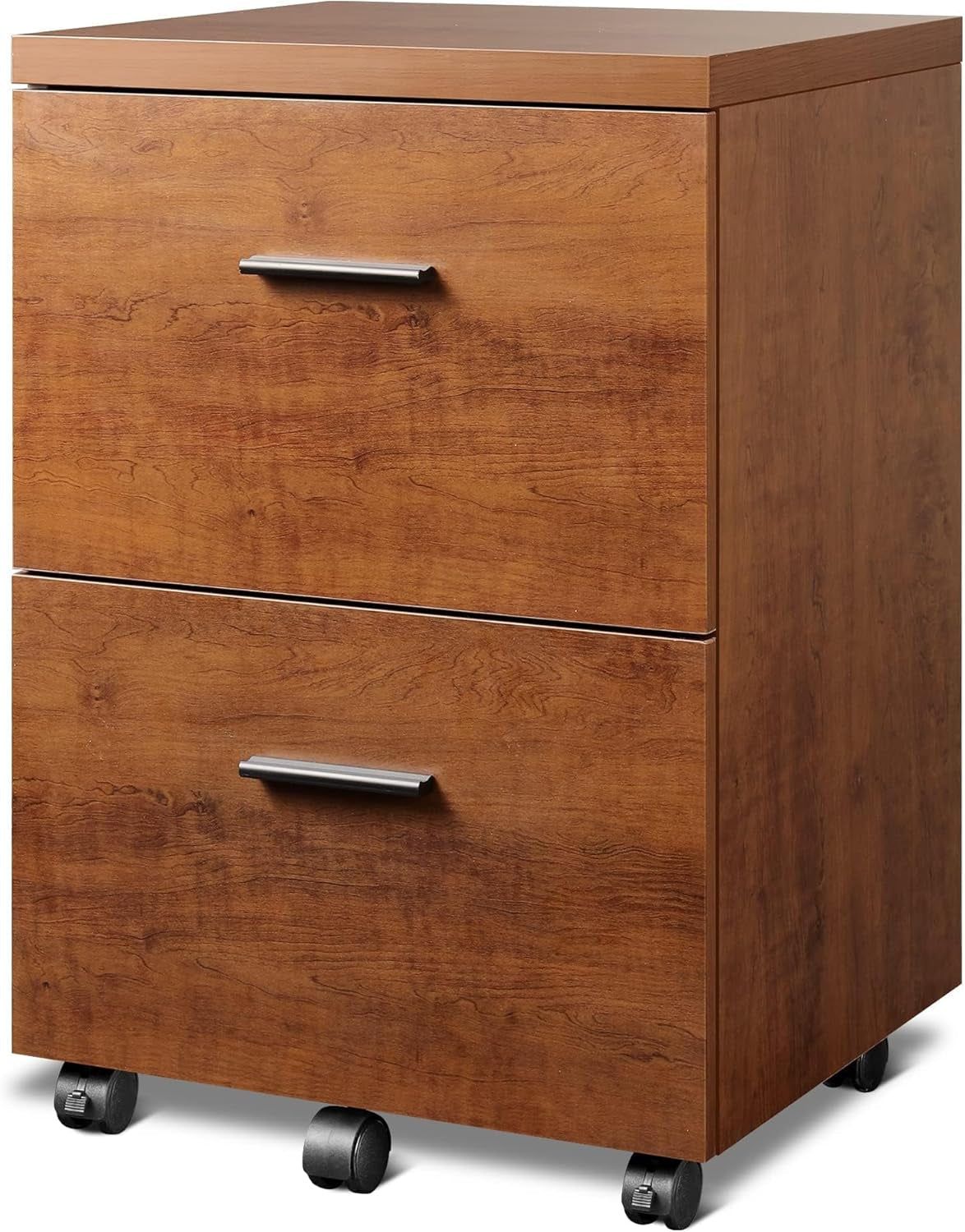 Wood File Cabinet, 2 Drawer Filing Cabinet for Home Office, Vertical File Cabinets with Wheels Fits A4/Letter/Legal Size File, Walnut