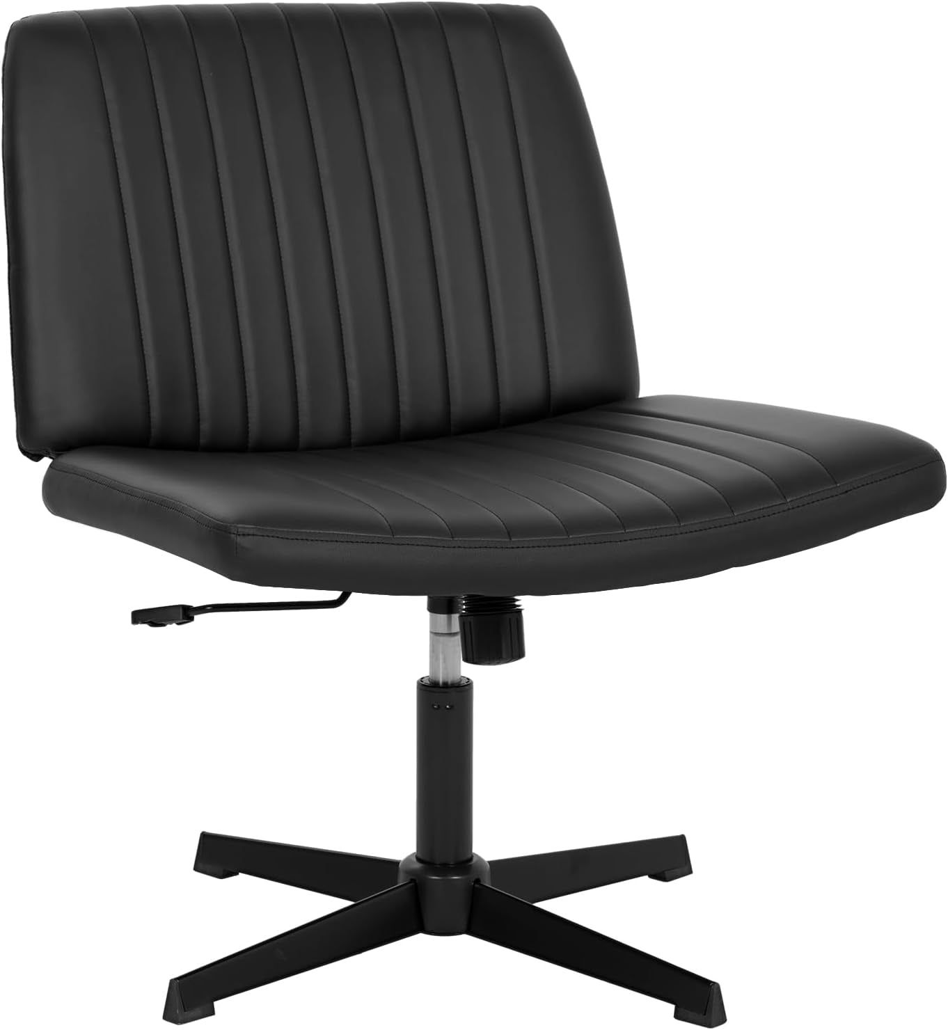 Criss Cross Chair,Armless Cross Legged Office Chair,Wide Comfty Desk Chair with No Wheels Modern Height Adjustable,Swivel Fabric Vanity Chair Computer Task Chair (Pack of 1, Black)