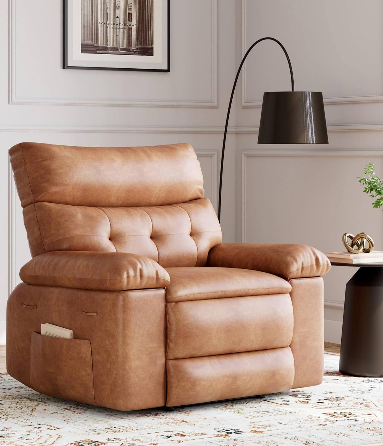 Oversized Wide Rocker Swivel Recliner Chair - PU Leather Large Manual Recliner for Adults, Comfort Lazy Chair with 1.5X Sponge Filling and Easy Recline Mechanism for Relaxation