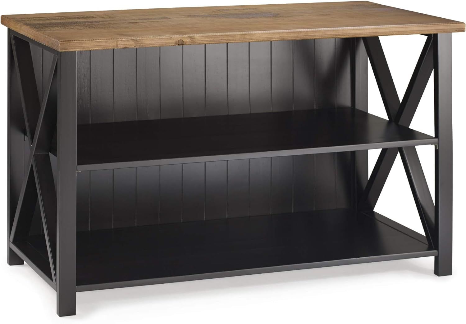 2 Tier Modern Farmhouse Wood Bookcase Bookshelf Storage Home Office Storage Cabinet, 52 Inch, Black