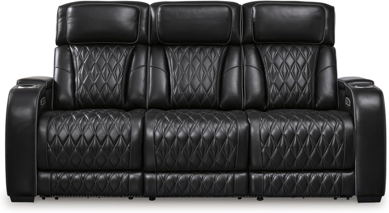 Boyington Contemporary Leather Match Power Reclining Sofa with Adjustable Headrest, Cup Holder, USB Charging Ports, Air Massage System and LED Lighting, Black