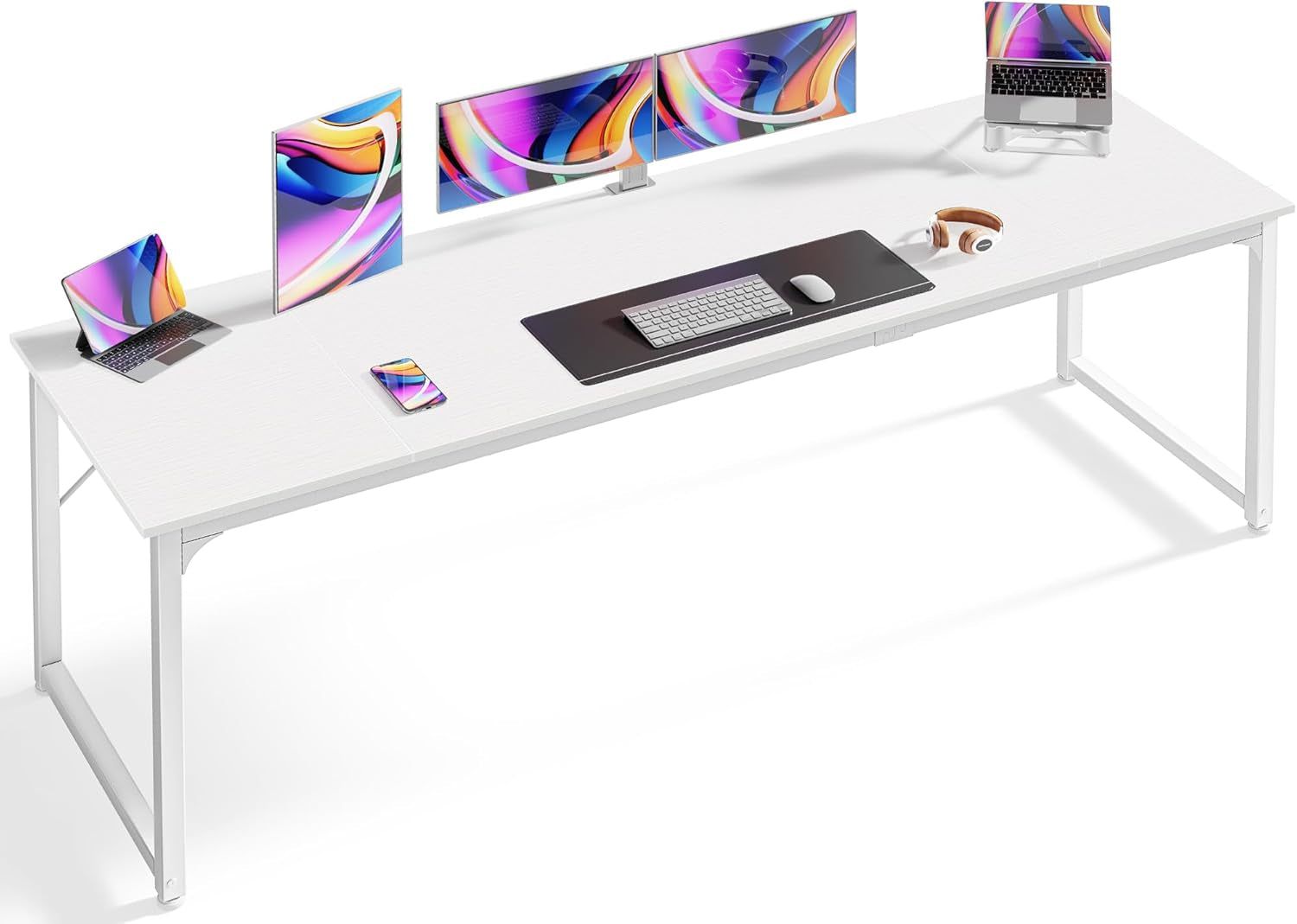Computer Desk, 80 Inch Office Desk, Gaming Desk with Storage, Writing Desk Work Desk for Home Office, Study, Long Simple Desk, Large Legroom, Metal Frame, White