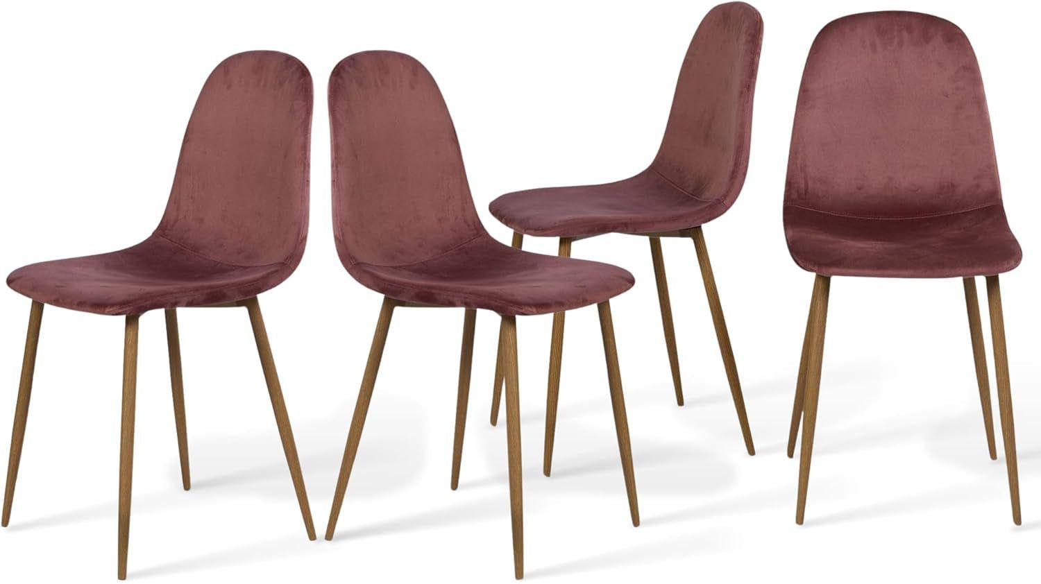 Mid-Century Modern Upholstered Dining Chairs Set of 4, Kitchen Chairs with Metal Legs for Dining Room, Velvet Seat Side Chair for Living Room, Rose
