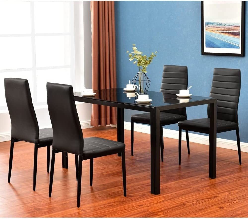 Modern Black 5-Piece Kitchen Table and Chair Set