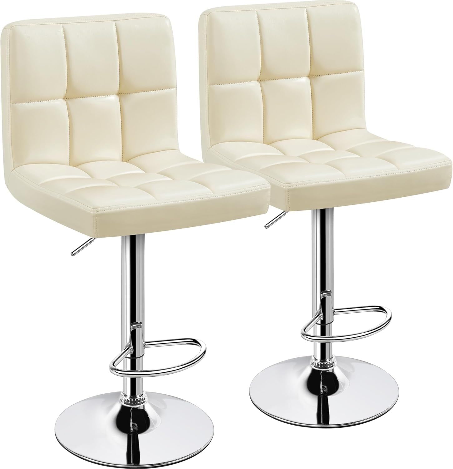 Bar Stools Set of 2, Adjustable PU Leather Swivel Barstools, Modern Counter Stools with Back and Footrest, Counter Height Stools for Bar, Kitchen, Dining Room, Beige