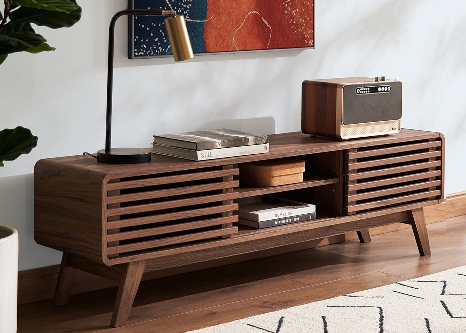 Ensley TV Stand, Mid Century Modern TV Stand for 55/60/65 Inch TV, Farmhouse TV Stand, Entertainment Center with Storage, TV and Media Consol for Living Room (Walnut, 59&quot;)