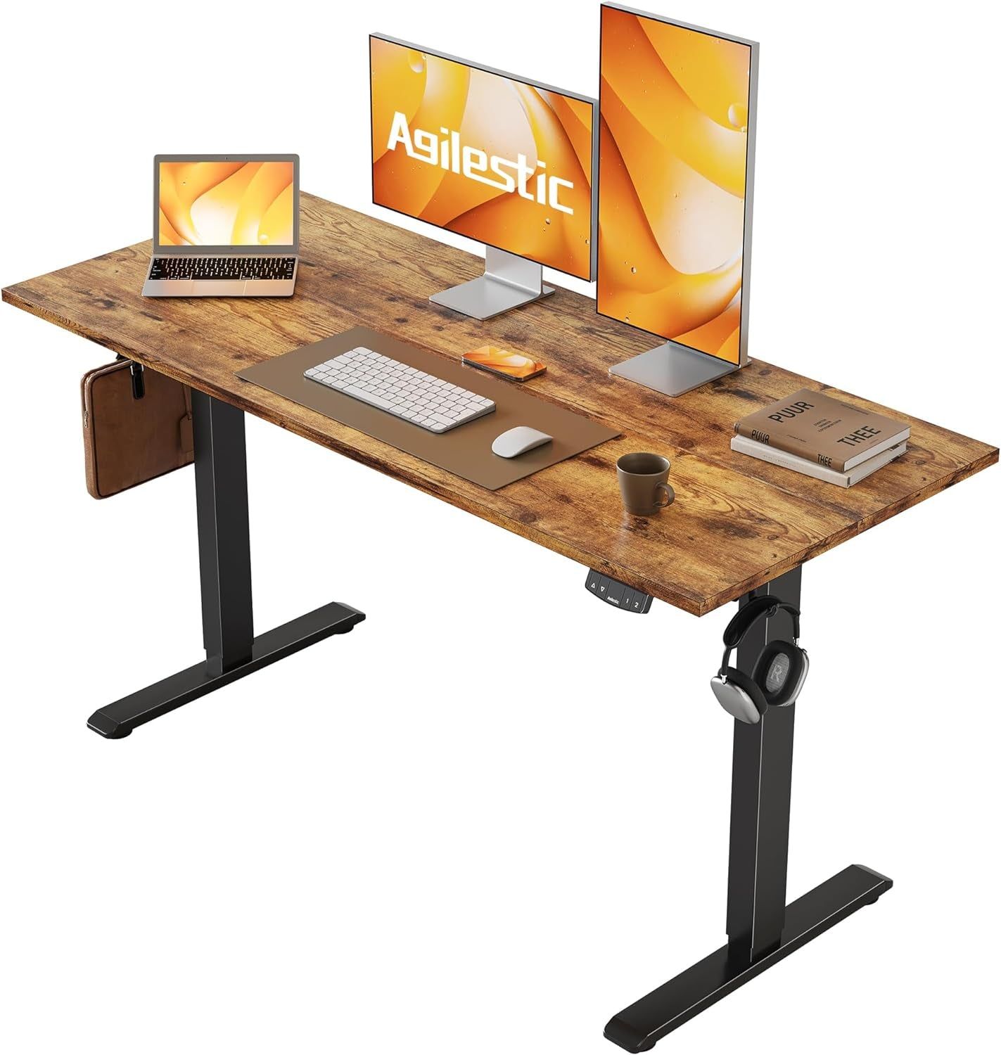 Electric Standing Desk, 48 X 24 Inches Height Adjustable Desk, Sit Stand up Desk for Work Office Home, Ergonomic Rising Computer Table with Memory Preset, Rustic Brown