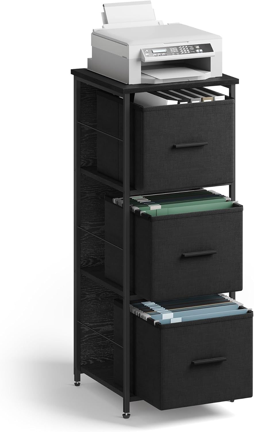 File Cabinet with 3 Drawers, Printer Stand, Cube Storage Shelf, for A4, Letter-Size Files, Hanging File Folders, File Storage Box, Home Office, Ebony Black and Ink Black UOFC058B56