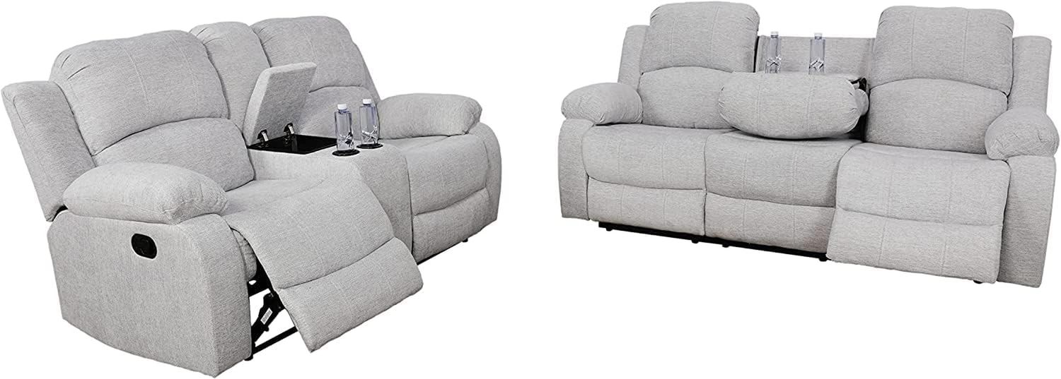 Microfiber Living Room Furniture Set Reclining Sofa Set Loveseat Furniture Sets in Living Room Sofa Recliners (Sofa+Loveseat, Grey)