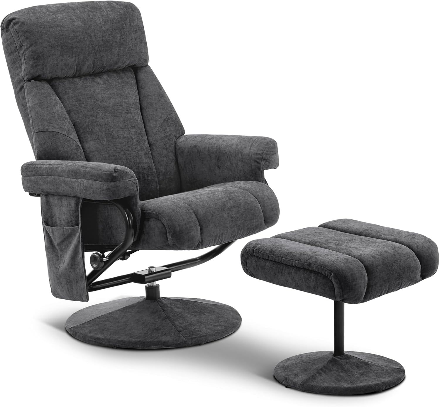 Swivel Recliner with Ottoman, TV Chair with Vibration Massage, Ideal for RV Small Space, Living Room &amp; Bedroom 4539 4828 (Textile, Dark Grey)