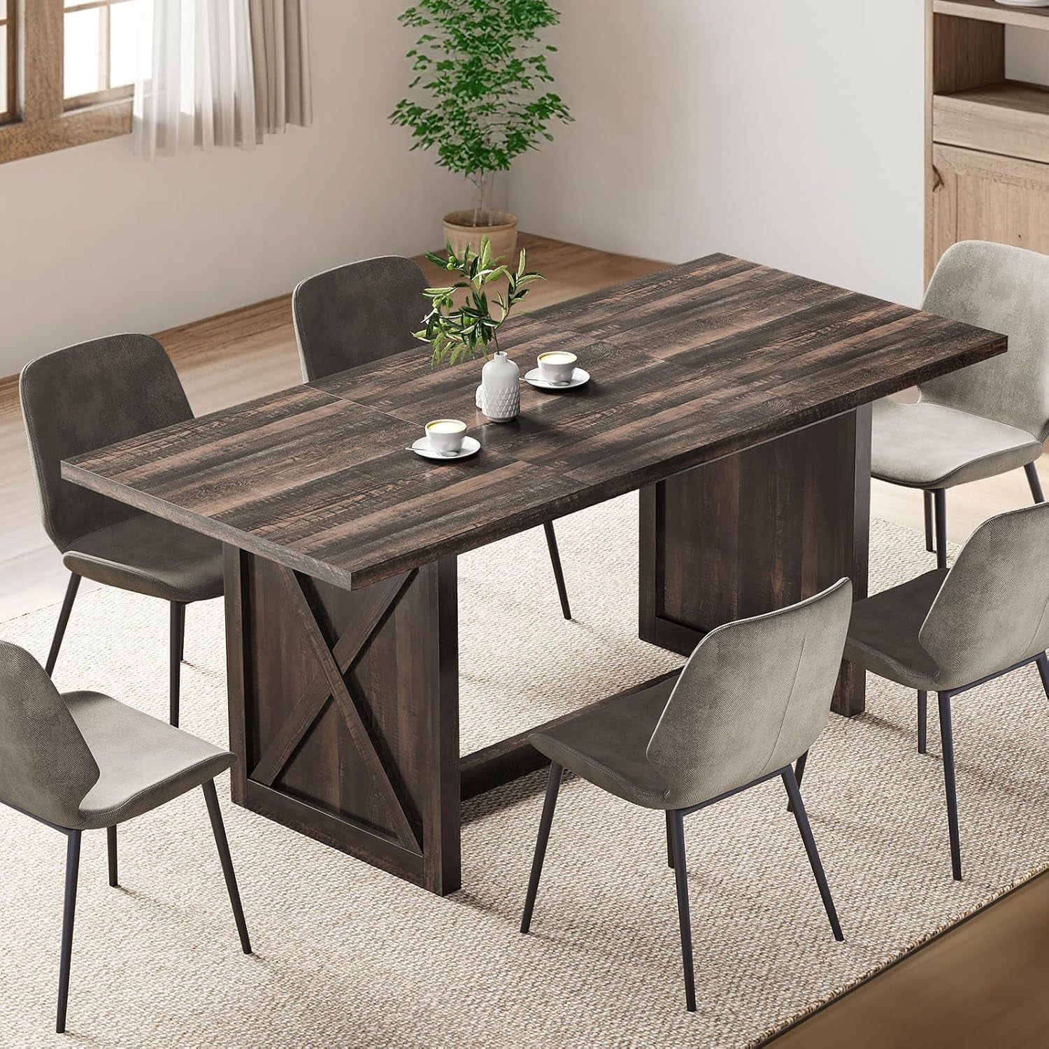 70.8&quot; Large Farmhouse Dining Table for 6 to 8 People, Rustic Style Wood Dinner Table, Rectangular Dining Table for Kitchen, Dining Room &amp; Living Room