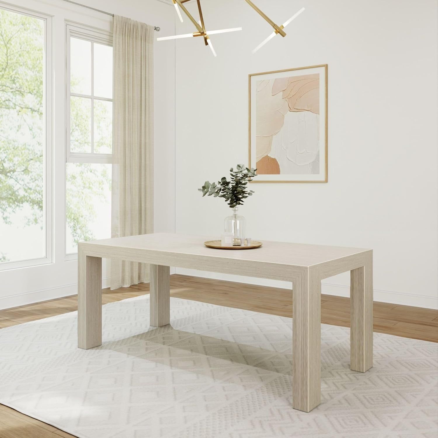 72 Inch Modern Wood Dining Table, Solid Wood Rectangular Dining Table for Kitchen/Dining Room, Seashell Wirebrush