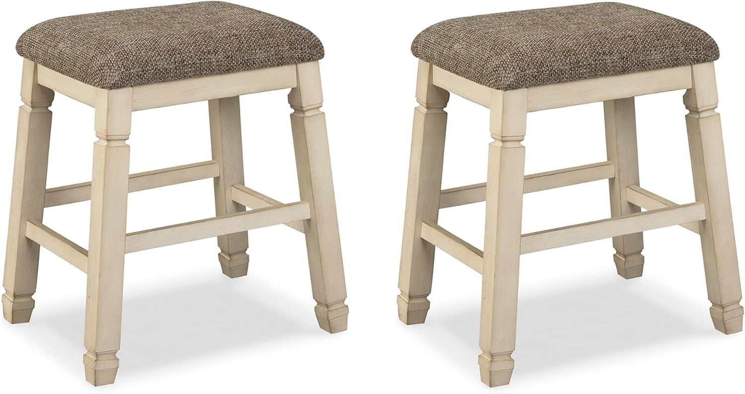 Bolanburg Farmhouse 24&quot; Counter Height Upholstered Barstool, 2 Count, Whitewash