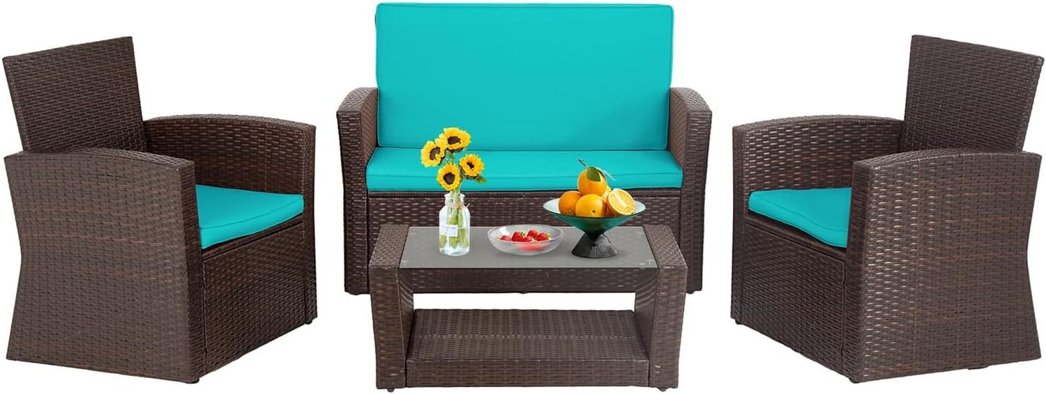 4 Piece Patio Furniture Sets, Wicker Conversation Set 4