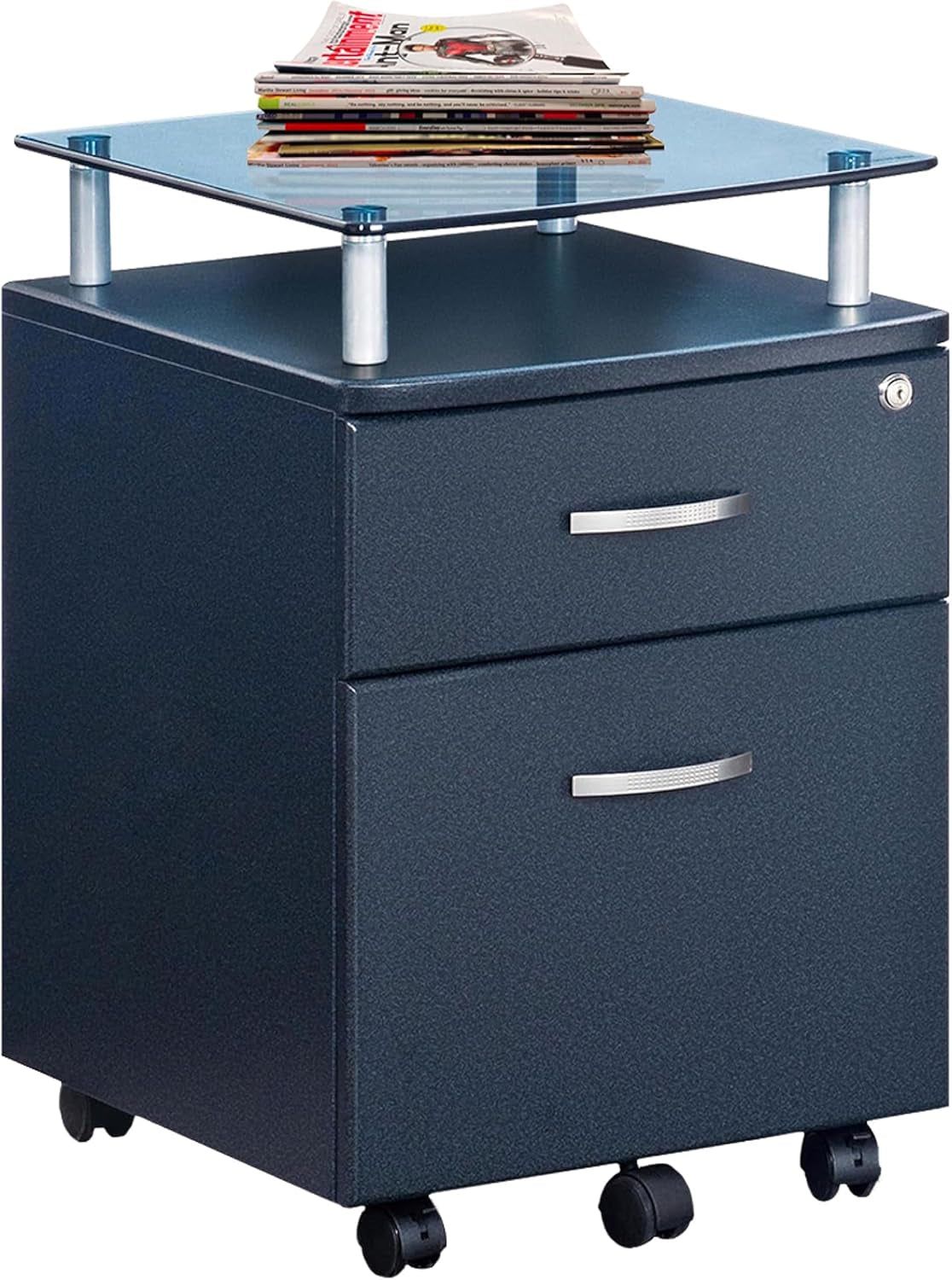 Rolling File Cabinet with Glass Top, Graphite