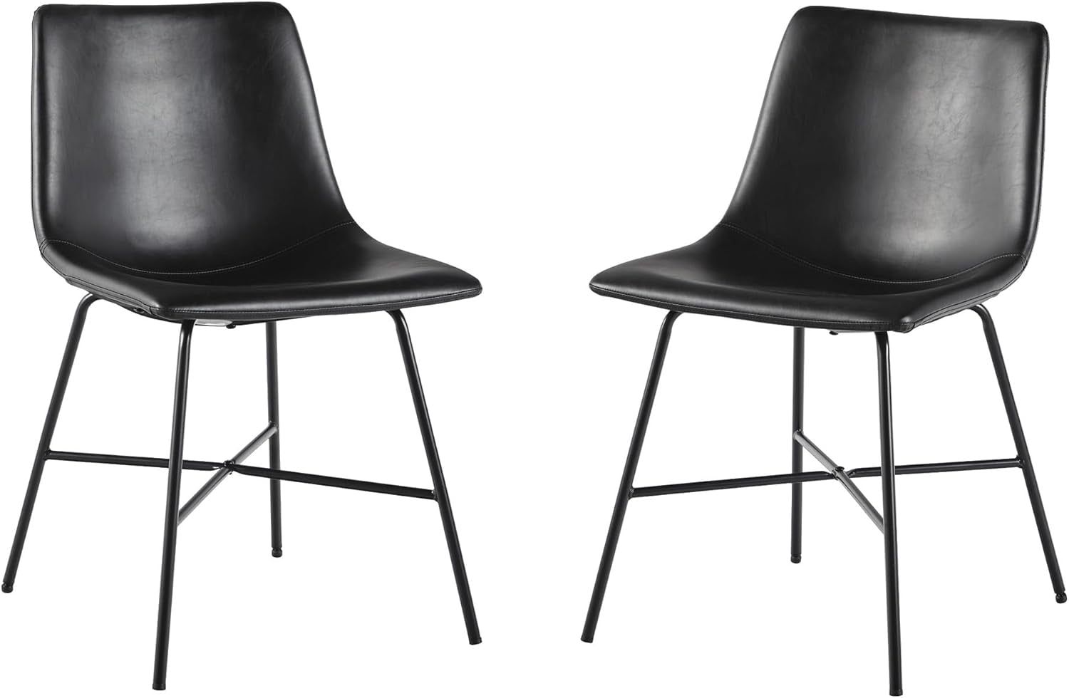 Mid-Century Upholstered Dining Chair with Metal X Base, Set of 2, Black