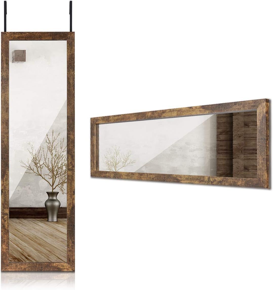 Wood Full Length Mirror, 48&quot; X 14&quot; Wall Mirror with Wood Frame, Full Length Door Mirror, Hanging Mirror Body Mirror for Bedroom, Rustic Frame