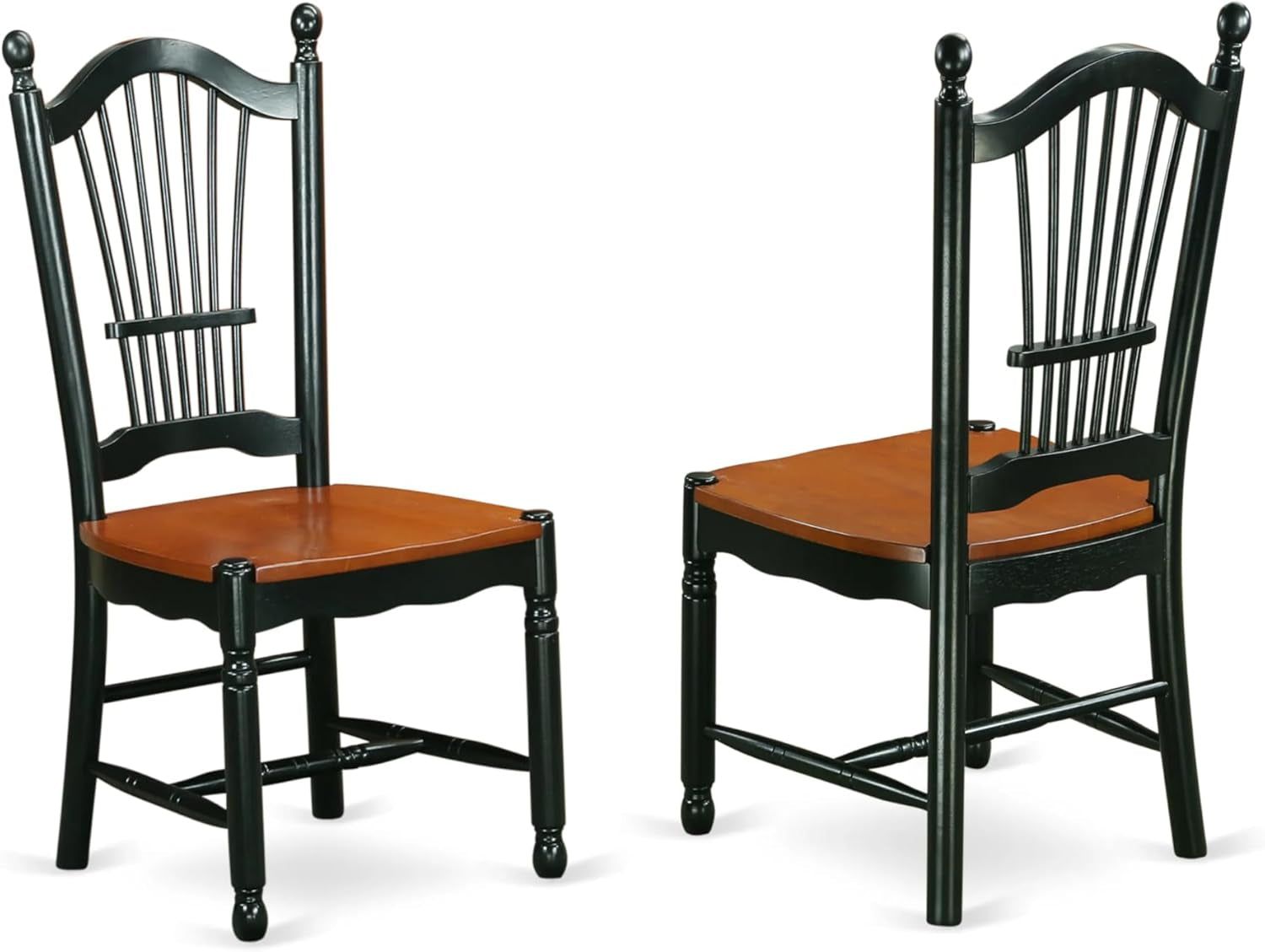 DOC-BCH-W Dover Dining Chairs - Slat Back Wood Seat Kitchen Chairs, Set of 2, Black &amp; Cherry