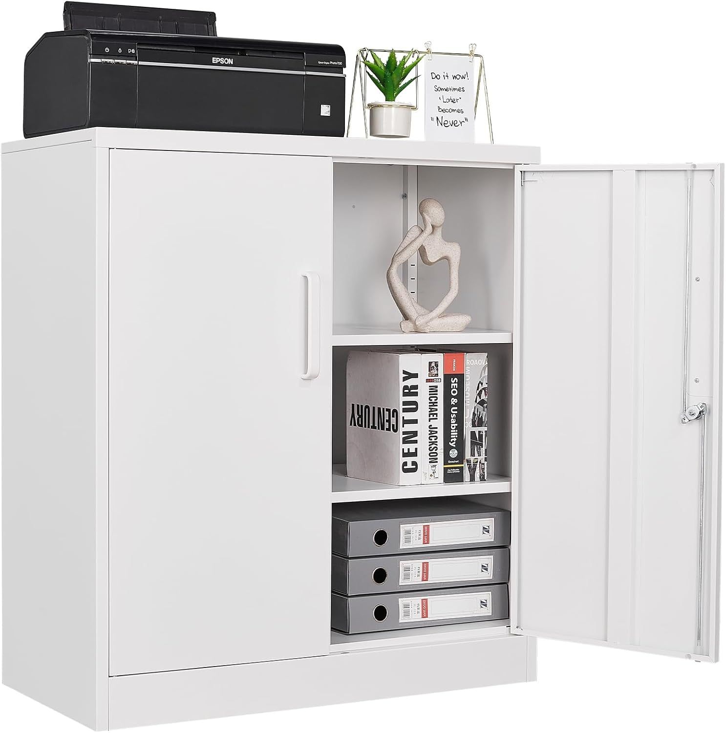 Metal Storage Cabinet with 2 Doors, Lockable Steel Storage Cabinet with 2 Doors and Adjustable Shelves, Steel Lockable File Cabinet, Locking Tool Cabinets for Office,Home,Garage