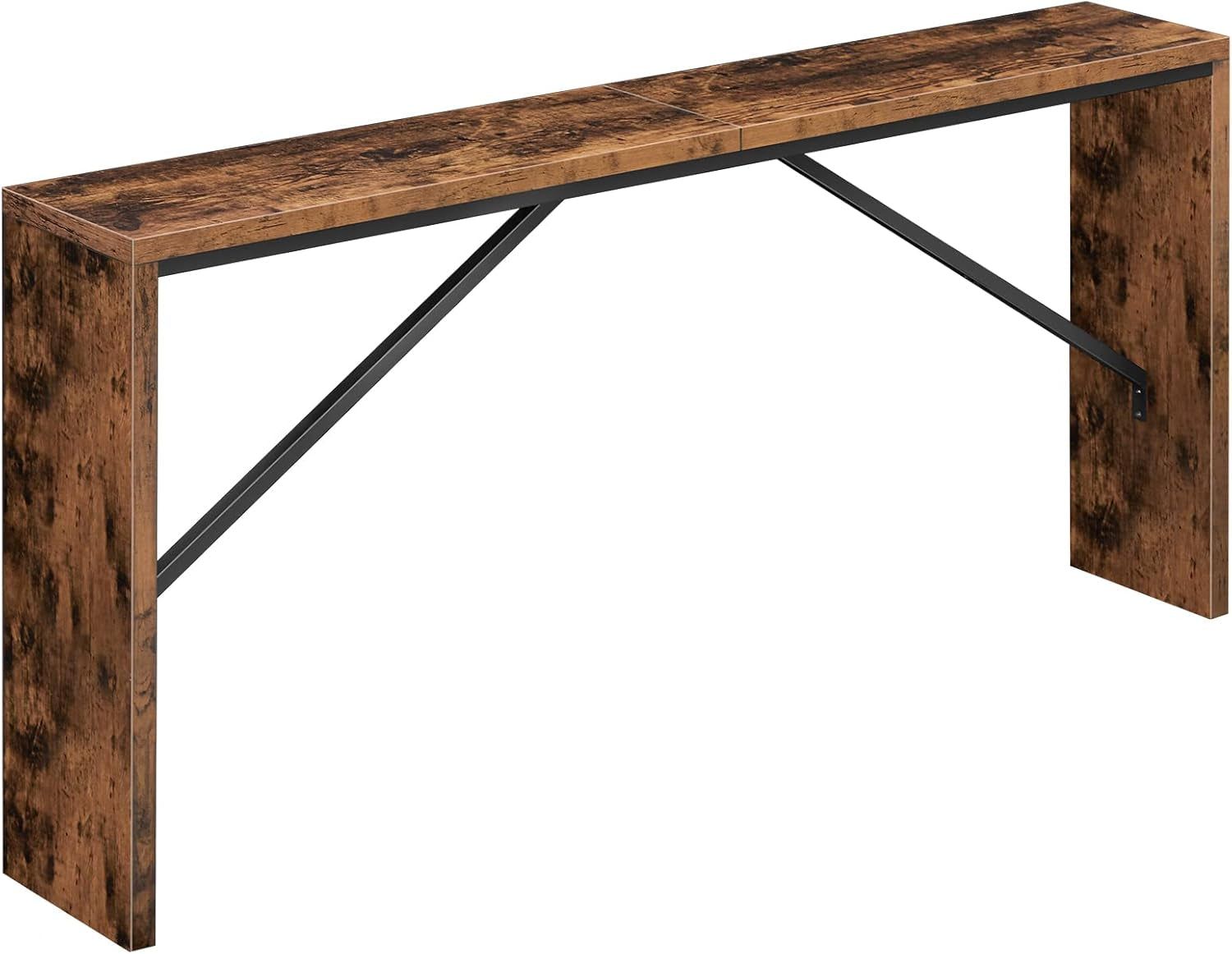 Console Table, 62.2&quot; Long Sofa Table behind Couch, Narrow Entryway Table, Farmhouse Dining Table with Angled Metal Frame, Industrial Console Table for Entryway, Rustic Brown CTHR15801Z