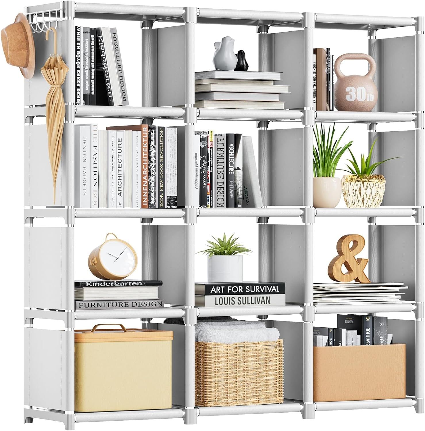 Book Shelf, 12 Cube Storage Organizer, Closet Storage Organizer, White Cubicle Storage Rack