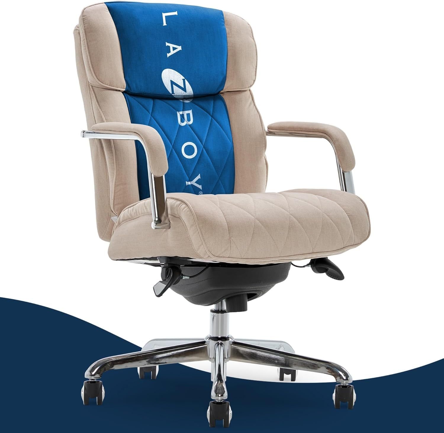 Sutherland Quilted Leather Executive Office Chair with Padded Arms, High Back Ergonomic Desk Chair with Lumbar Support, Cream Microfiber Fabric