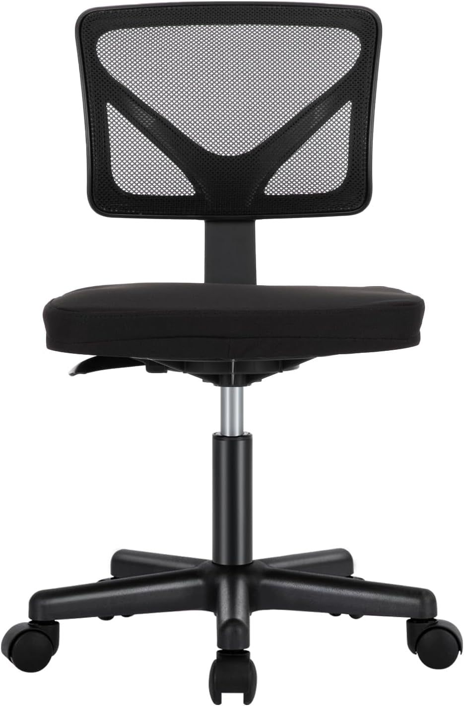 Armless Desk Chairs, Ergonomic Low Back Computer Chair No Arms, Adjustable Rolling Mesh Task Work Swivel Chairs with Wheels Work Vanity Chair for Small Spaces Home Bedroom Study, Black