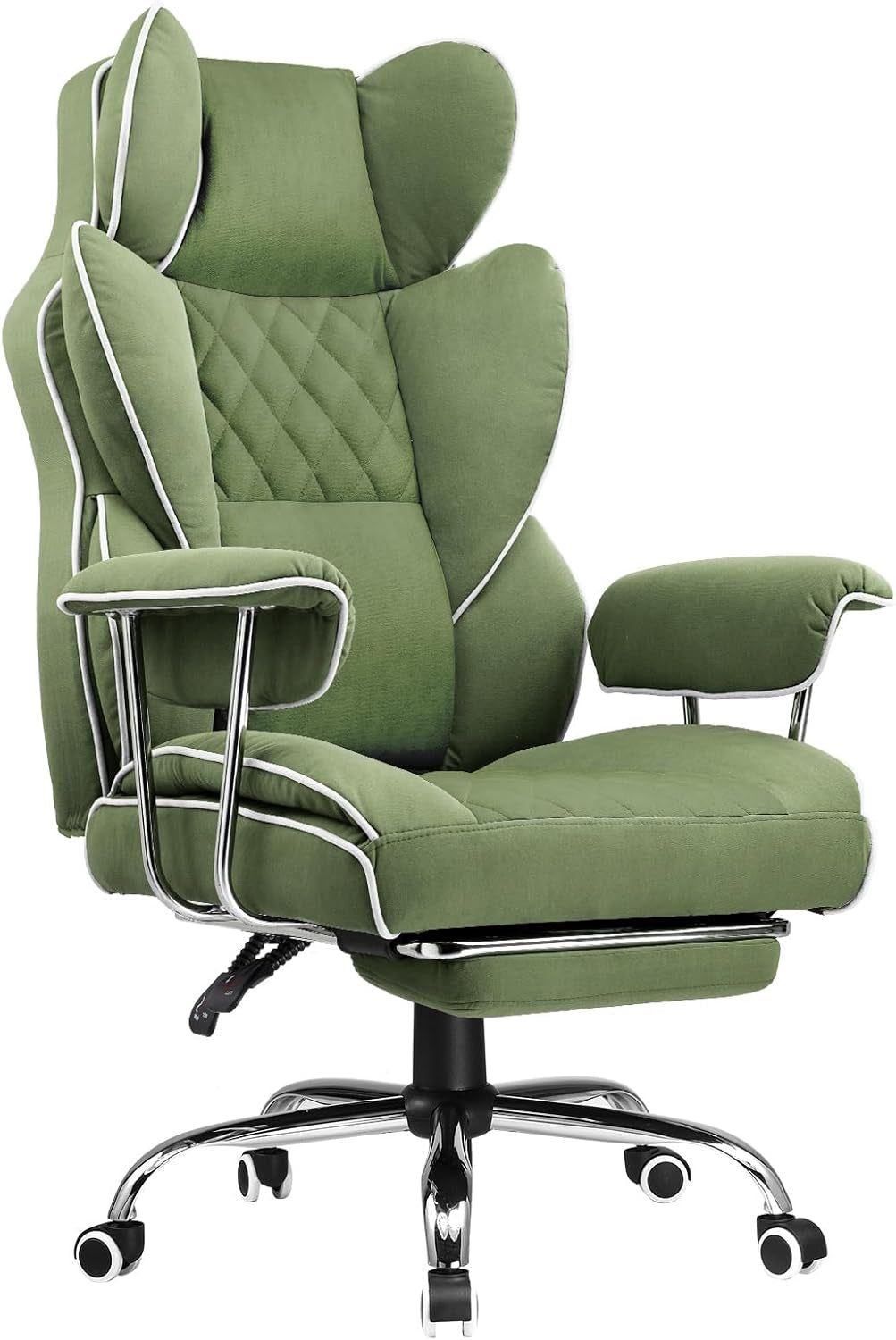 Big and Tall Gaming Chair with Pocket Spring Lumbar Support, Ergonomic Office Chair with Footrest, Executive Desk Chair with Outward Fixed Soft Armrests, Computer Chair with High Back, Green