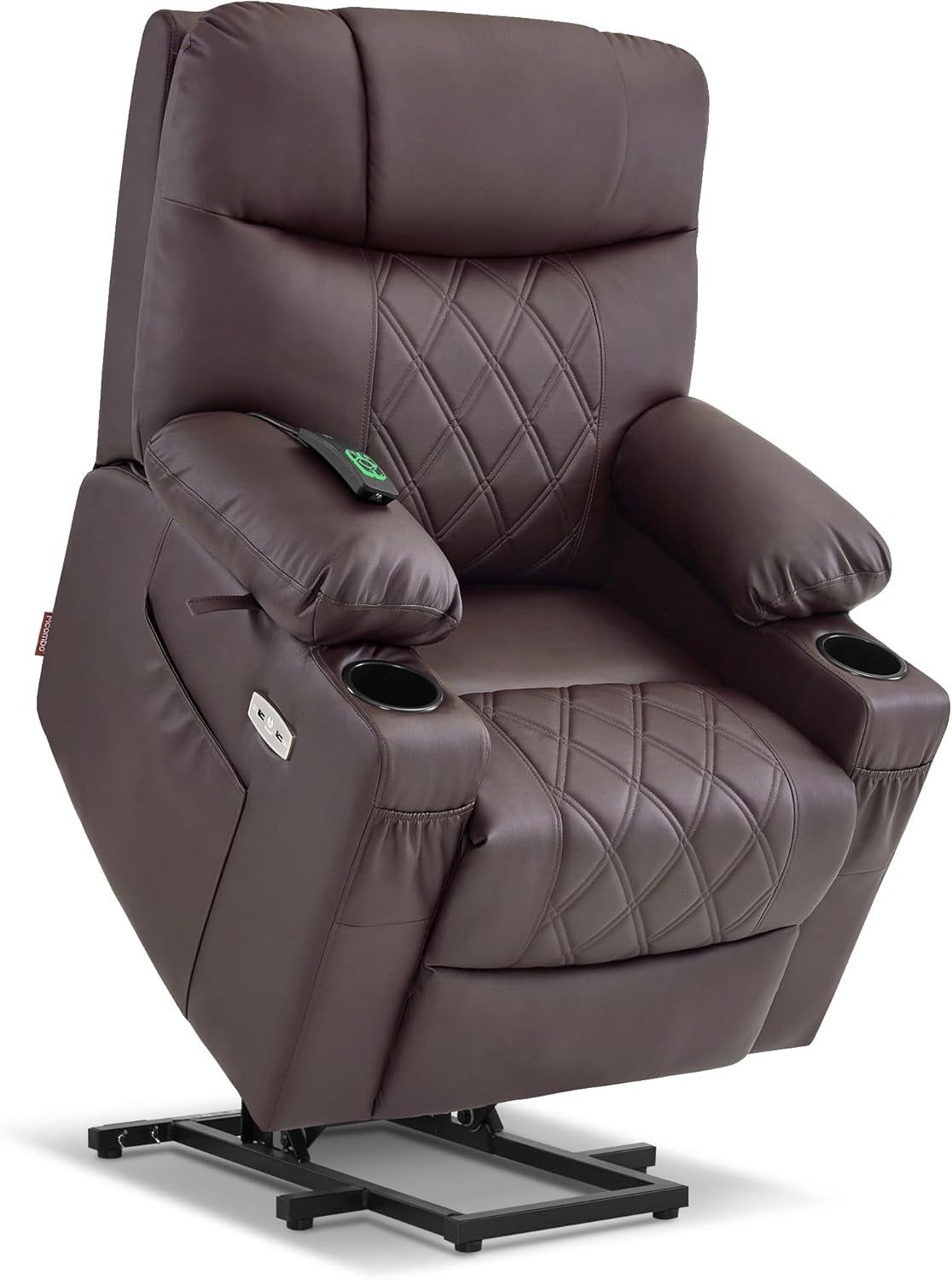 Small Size Power Lift Recliner Chair Sofa with Massage and Dual Heating, Adjustable Headrest for Elderly People Petite, USB Ports, Faux Leather 7111 (Dark Coffee)