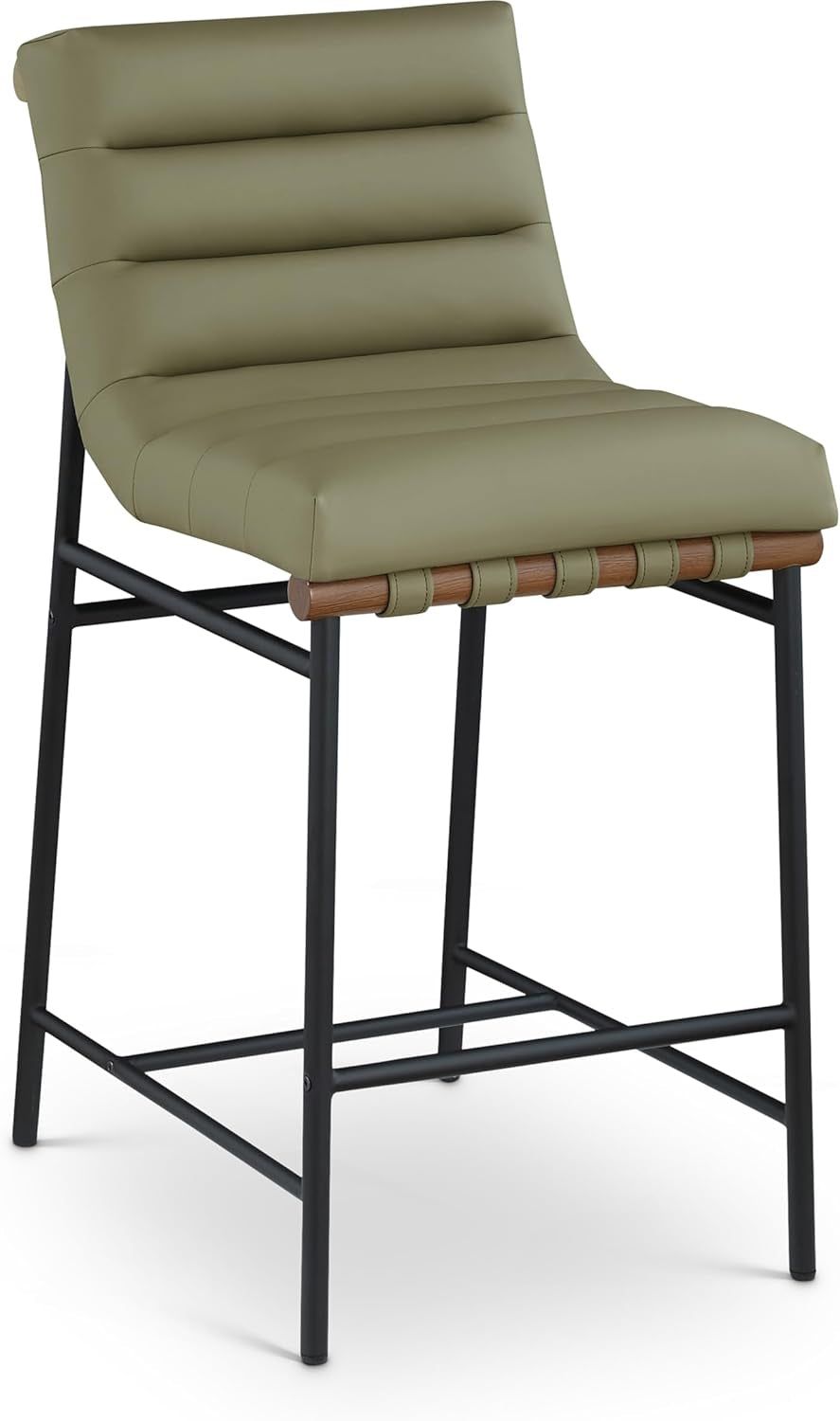 813Olive-C Burke Collection Modern | Contemporary Counter Stool with Soft Olive Green Vegan Leather, Vegan Leather Straps, Matte Black Metal Frame, 18&quot; W X 24&quot; D X 37.5&quot; H, Green