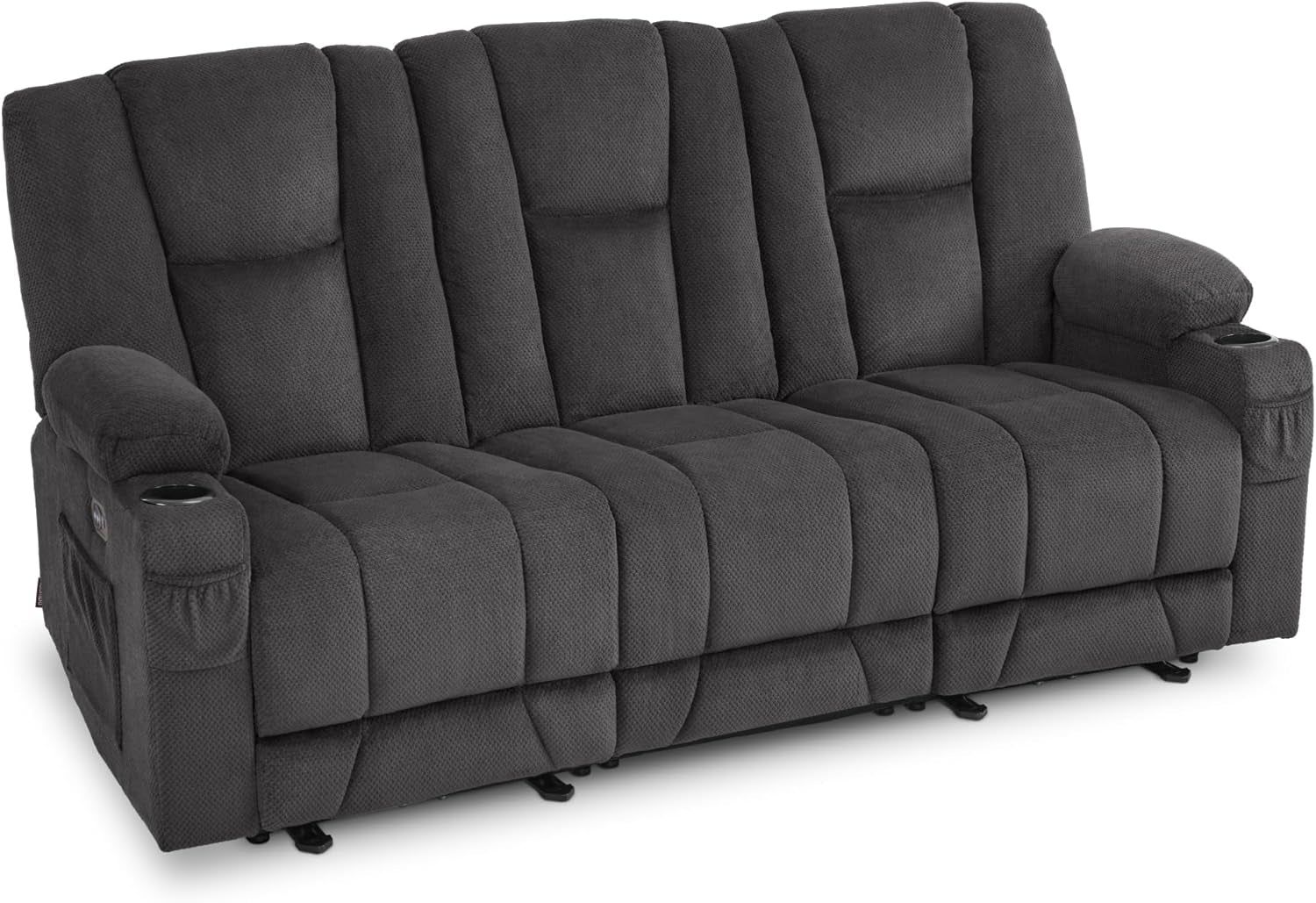 Power Reclining Sofa with Heat and Vibration,Usb Ports, Cup Holders,3-Seat Dual Recliner Sofa for Living Room 6015 (Gray)