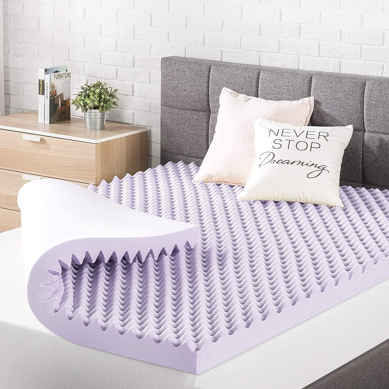 Queen Memory Foam Topper Lavender-Infused, 3&quot;, CertiPUR-US Certified