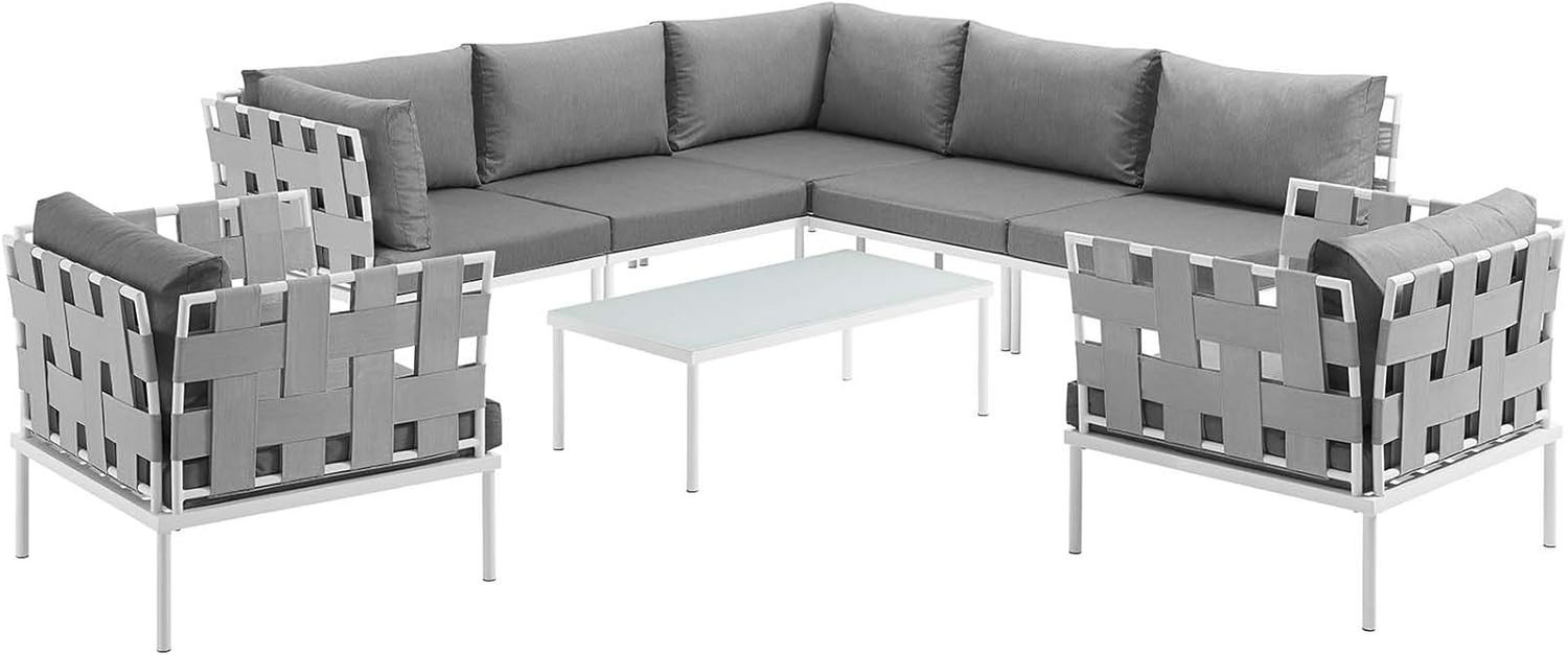 Harmony 8-Piece Aluminum Outdoor Patio Furniture Sectional Sofa Set with Cushions in White Gray