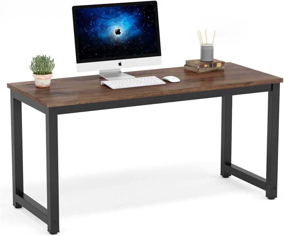 Computer Desk, 55 Inch Large Office Desk Computer Table Study Writing Desk Workstation for Home Office, Rustic Brown