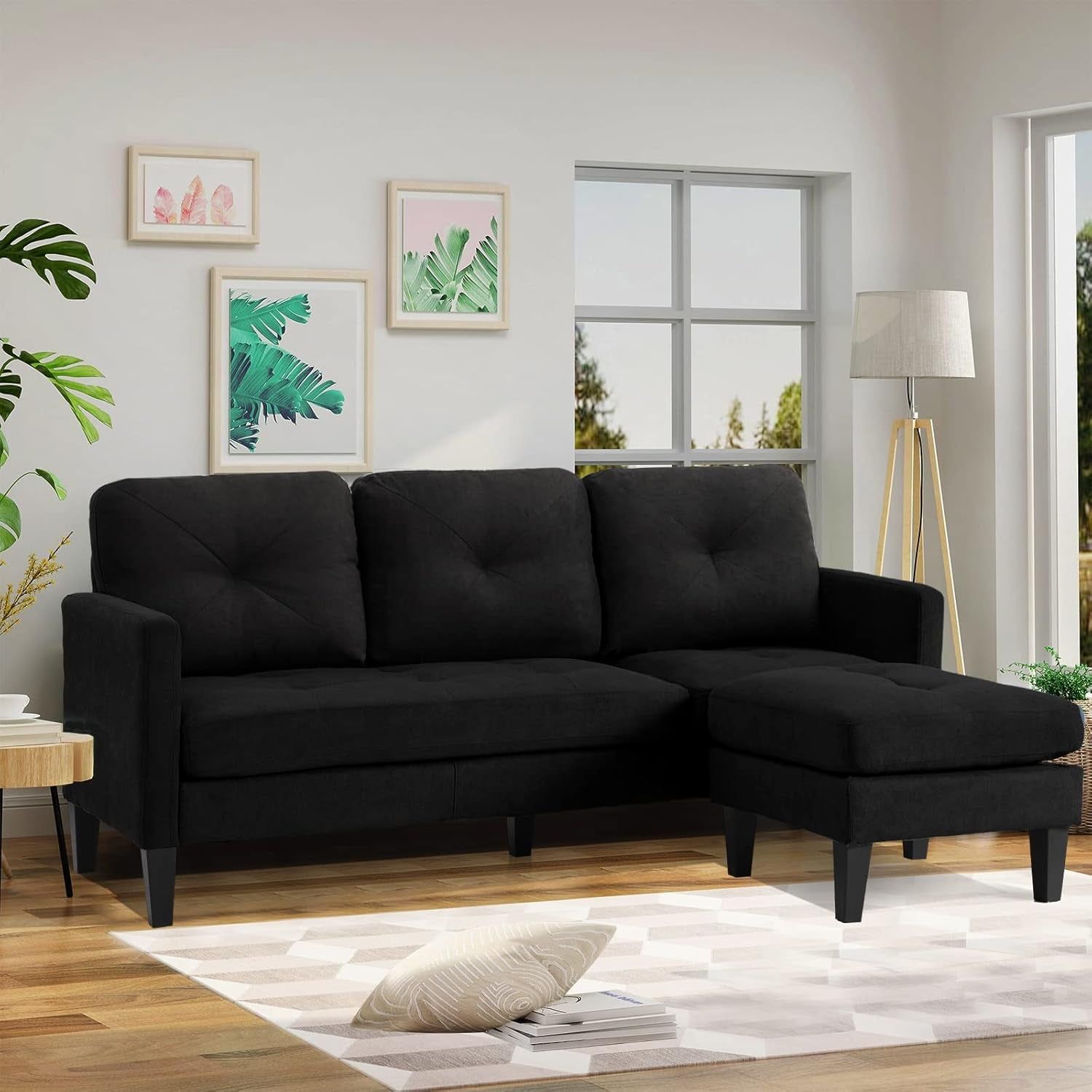 Adjustable L-Shaped Sofa, Modern Craftsmanship Nordic Style Fashion Sofa Set, Apartment Living Room Sofa with Storage for Small Space（Black）