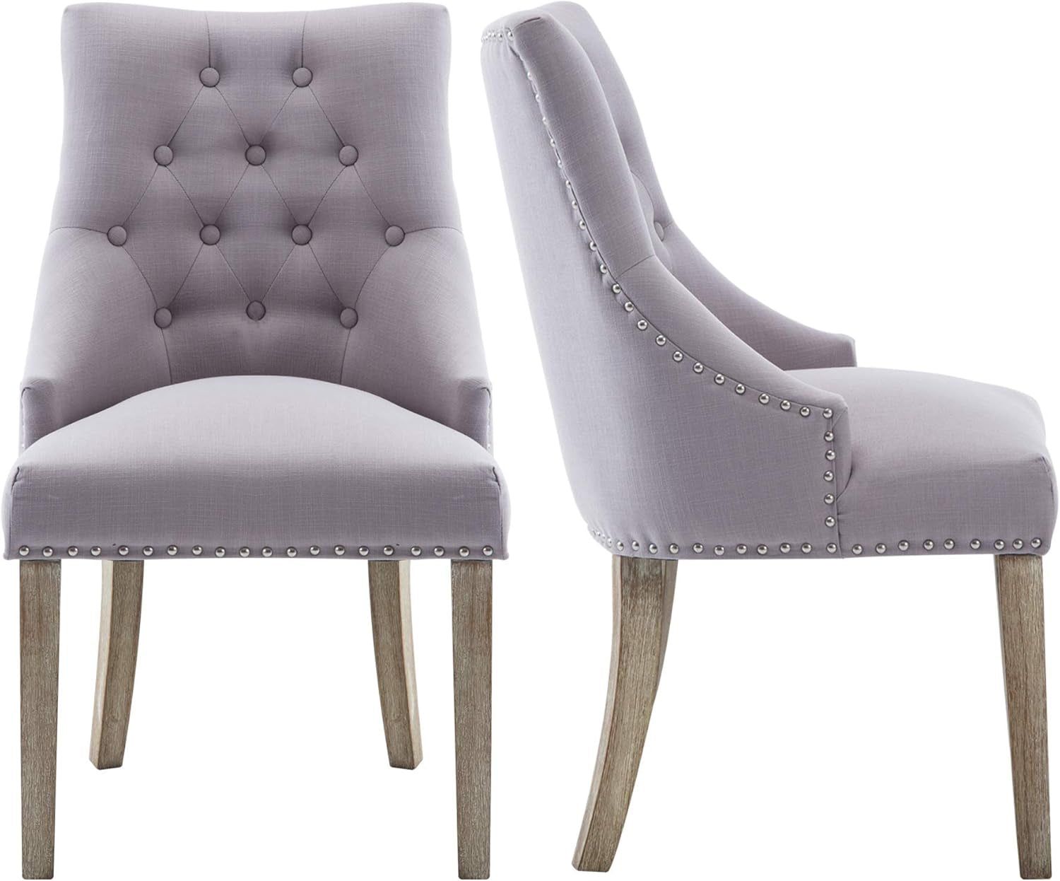 Dining Chair Gray Fabric Leisure Padded Ring Chair, Nailed Trim, Set of 2