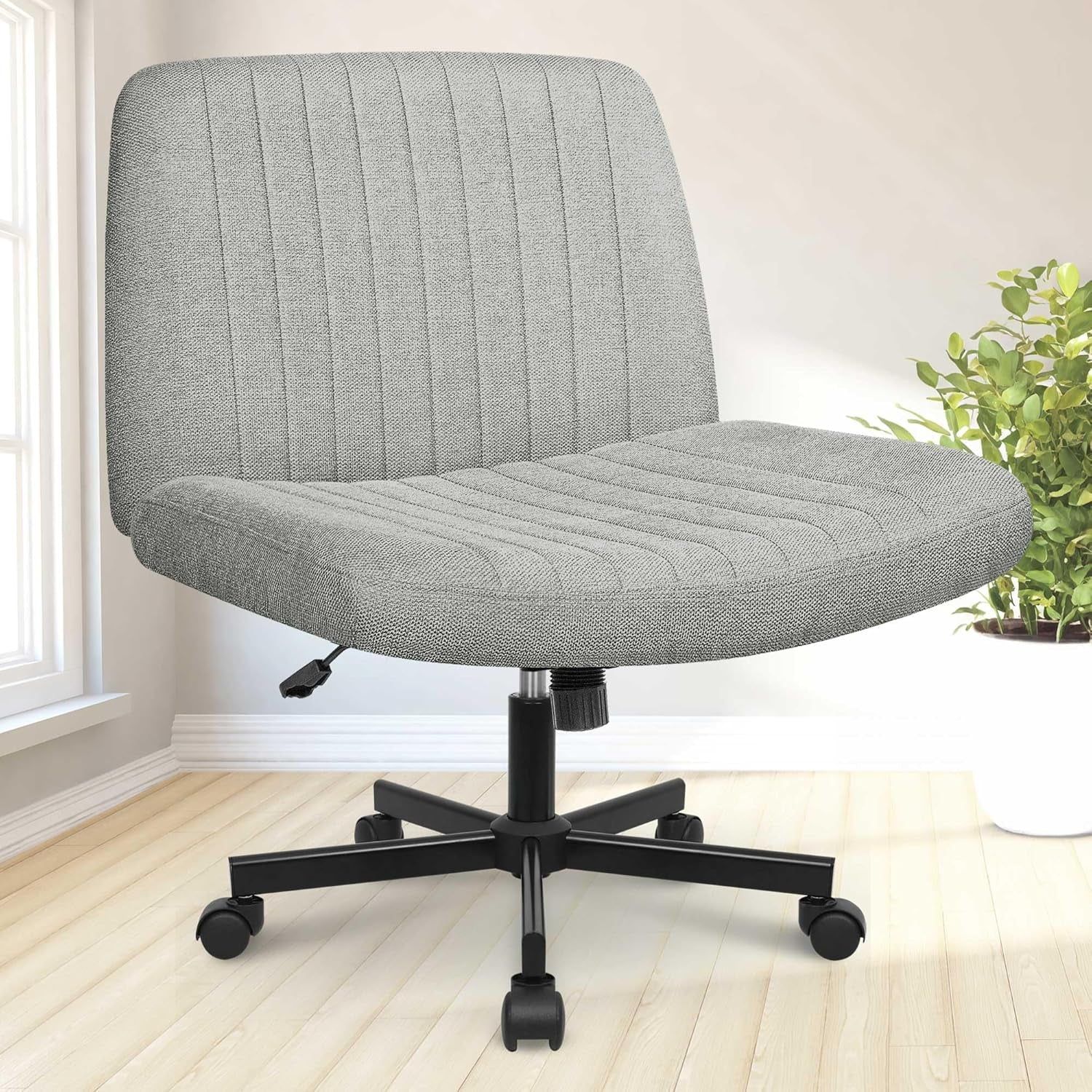 Criss Cross Chair, Armless Legged Office Desk Chair, with Wheels Swivel Modern Ergonomic Vanity Fabric Adjustable Wide Comfy Computer Task Chairs for Home Office (Grey)