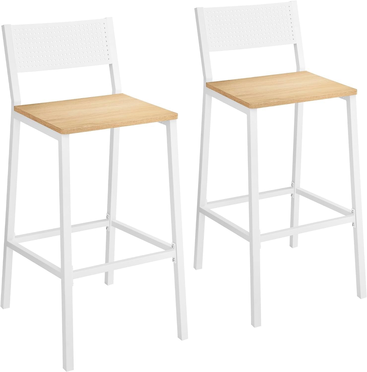 Bar Stool Set of 2, Bar Chairs for Kitchen, Dining Room, Industrial, Oak Beige and White ULBC070W09