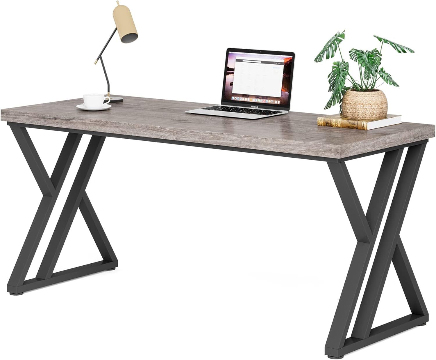 55 Inch Large Simple Industrial Computer Desk Study Writing Table Home Office Workstation,Grey