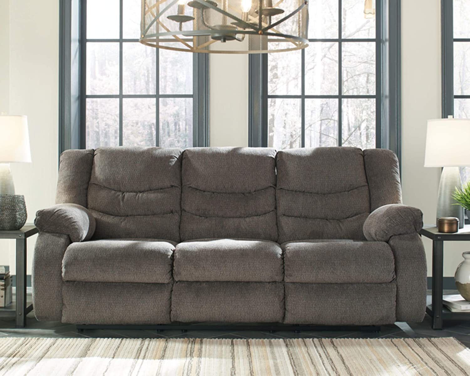 Modern Reclining Sofa with Pull Tab, Gray