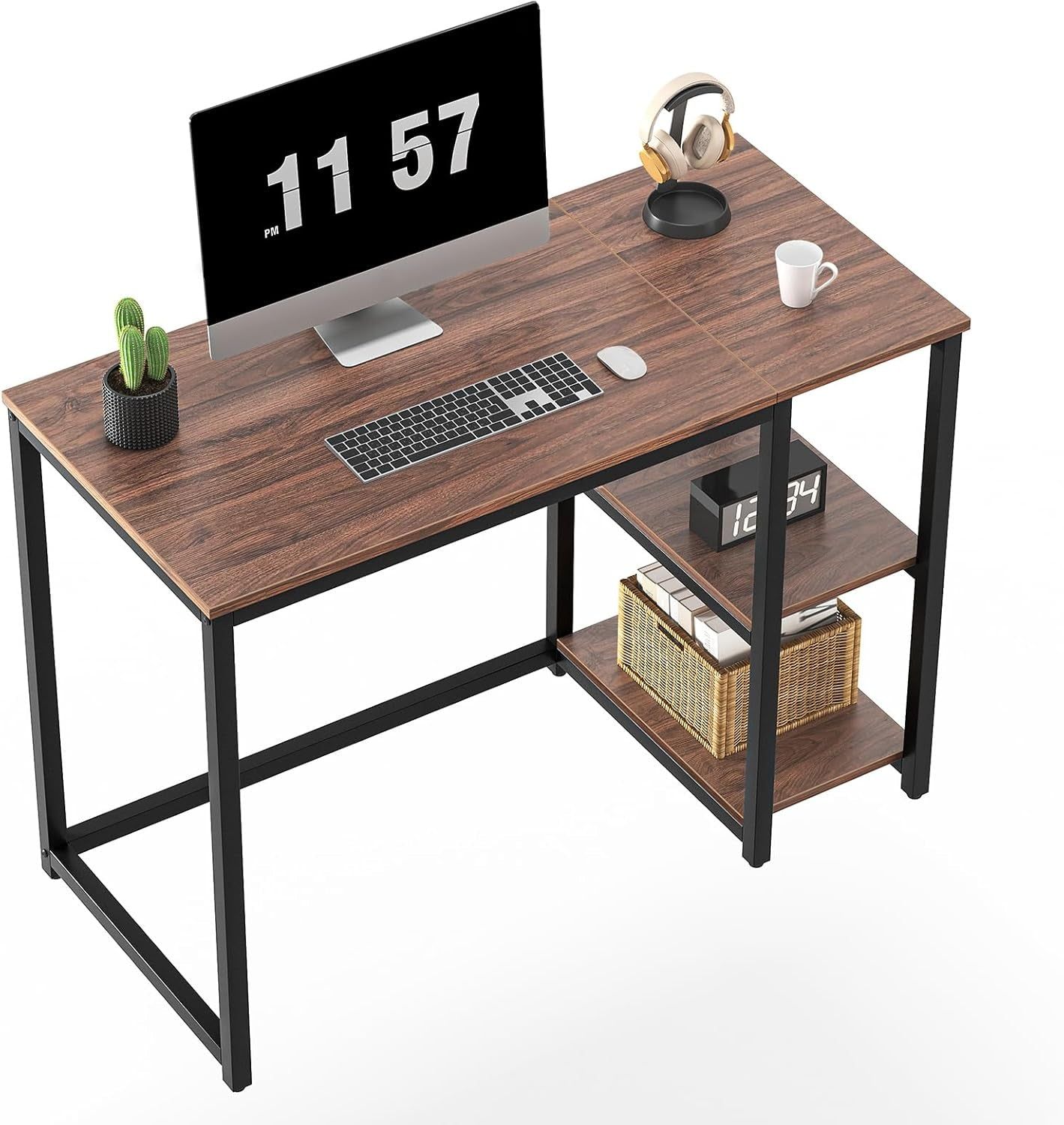 Computer Desk 40 Inch with 2 Shelves, Sturdy Home Office Desk with Large Storage Space, Modern Gaming Desk, Study Writing Laptop Desk(Brown,40 Inch)
