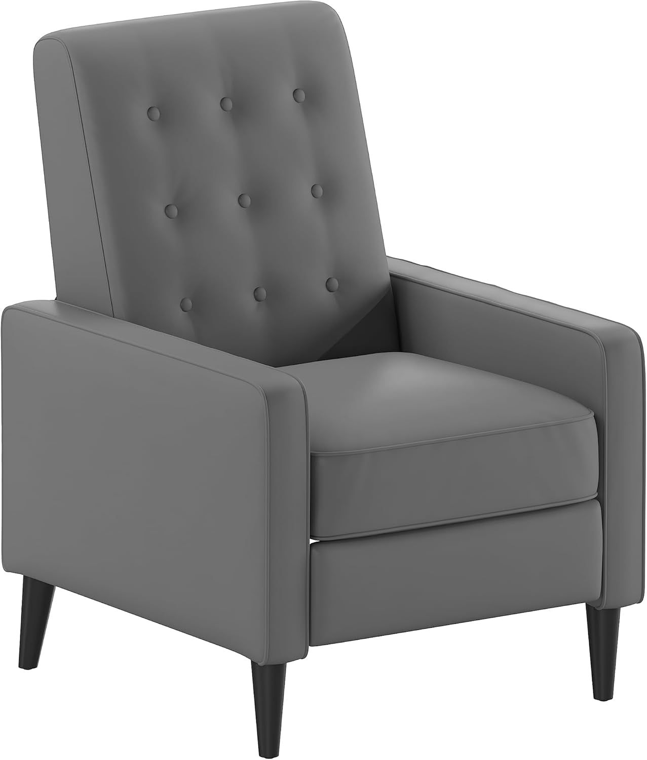 Ezra Pushback Recliner - Mid-Century Modern Light Gray Leathersoft Upholstery - Button Tufted Back - Residential &amp; Commercial Use