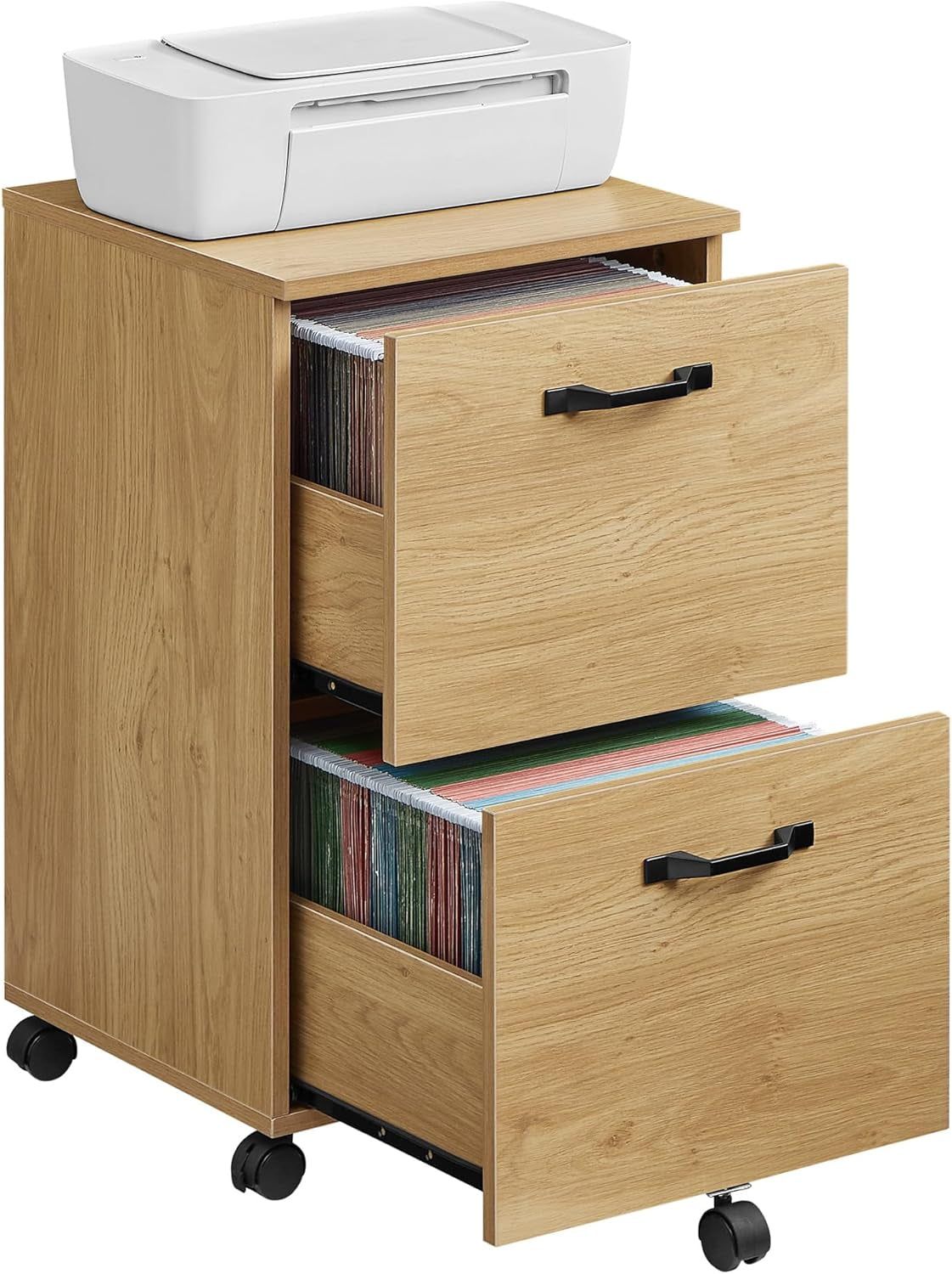 2-Drawer File Cabinet, Filing Cabinet for Home Office, Small Rolling File Cabinet, Printer Stand, for A4, Letter-Size Files, Hanging File Folders, Industrial, Straw Yellow UOFC040Y70