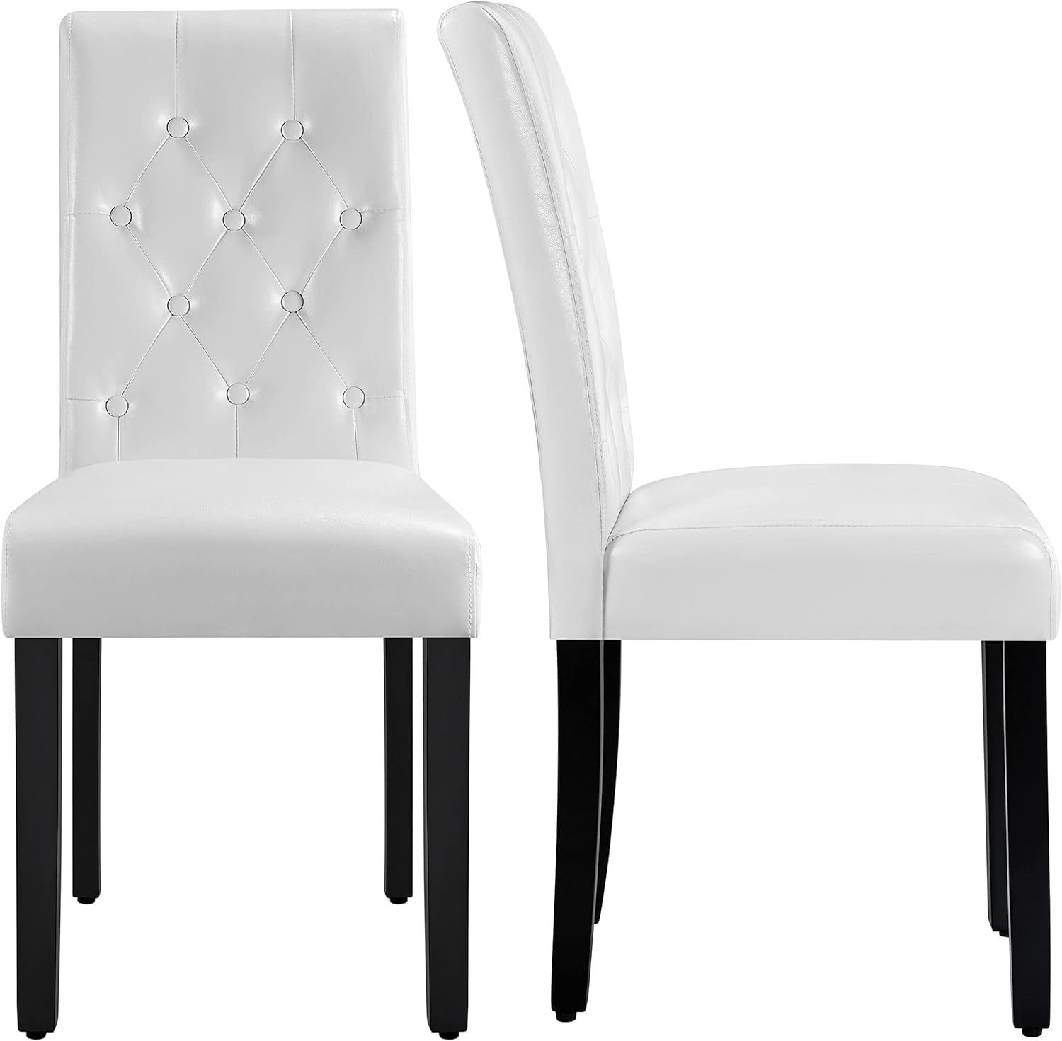 Dining Chairs Kitchen Chair Living Room Chair Restaurant Chair Tufted Leather Chair with Padded Seat and Wood Legs, Set of 2, White
