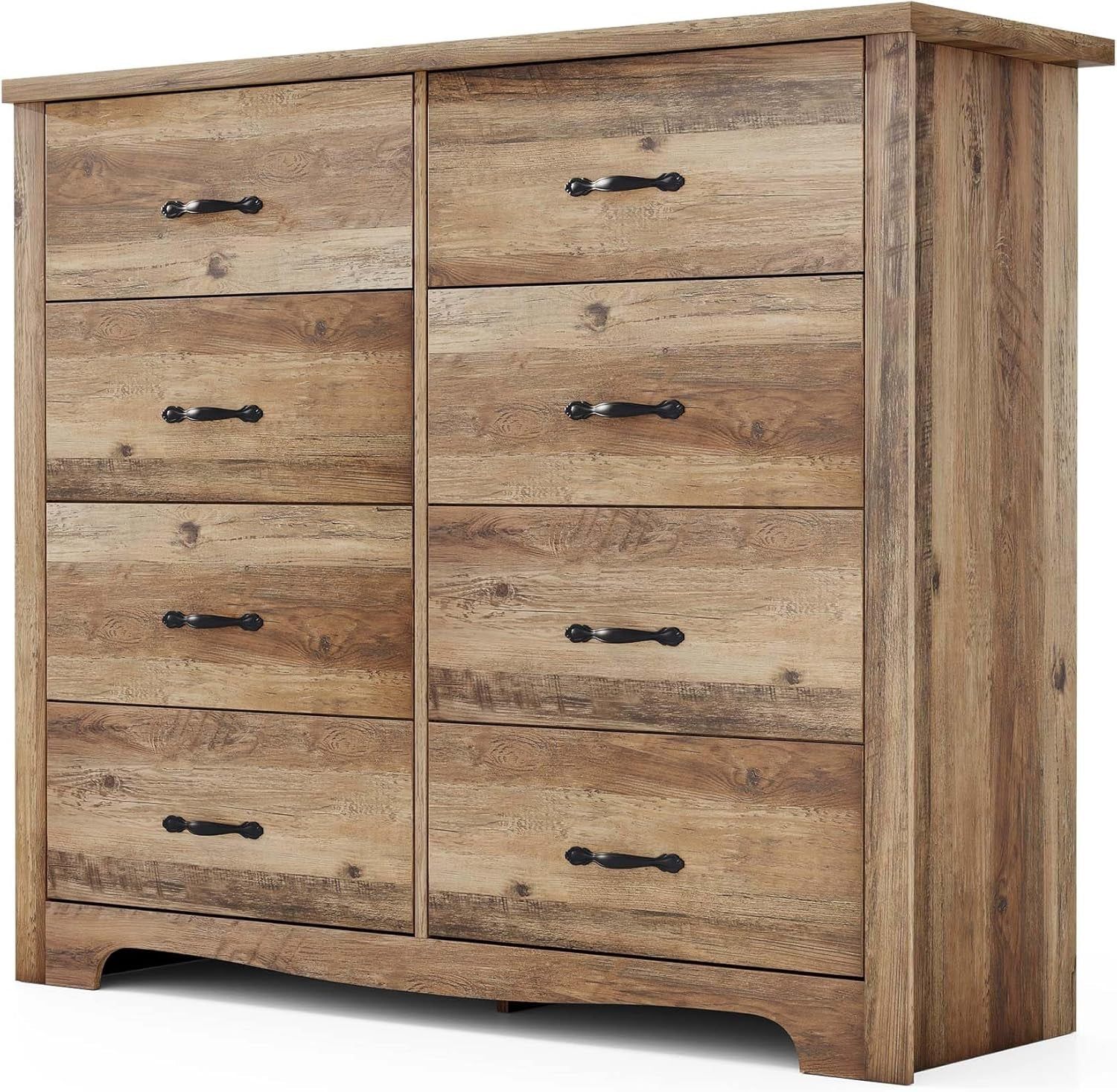 8-Drawer Dresser - Modern Bedroom Chest with Wide Drawers, Wood Storage Organizer for Bedroom or Living Room, Brown